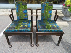 Fabulous Asian Modern Widdicomb Dining Chairs Jack Lenor Larsen Blue Velvet