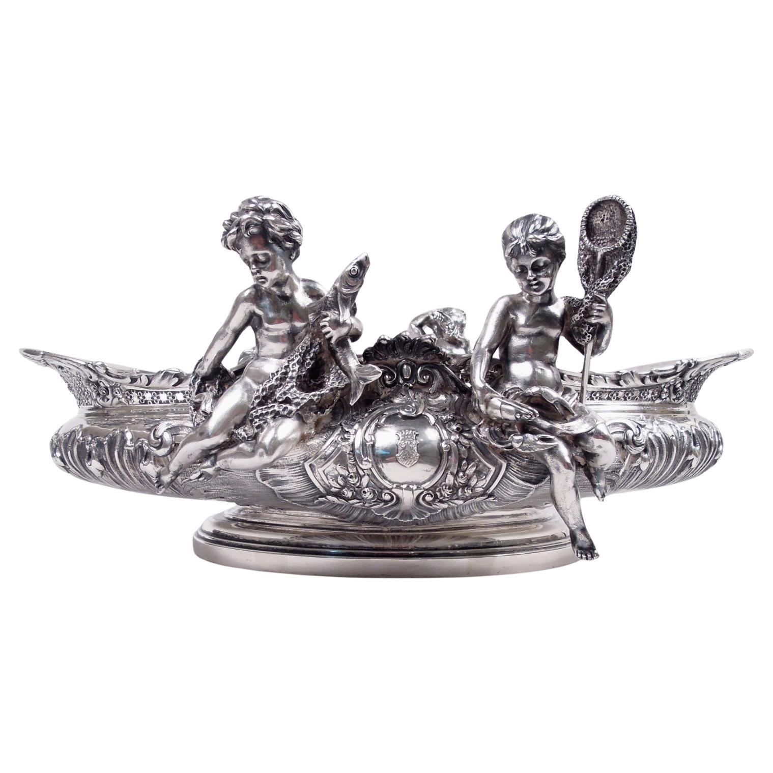 Fabulous Austrian Rococo Classical Hunting & Fishing Centerpiece Bowl