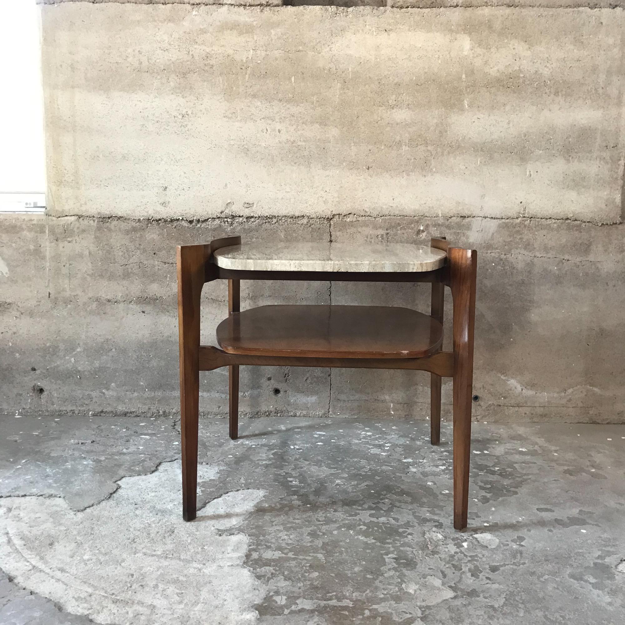 Mid-20th Century Fabulous Bertha Schaefer Side End Tables Walnut & Floating Travertine Italy 1950