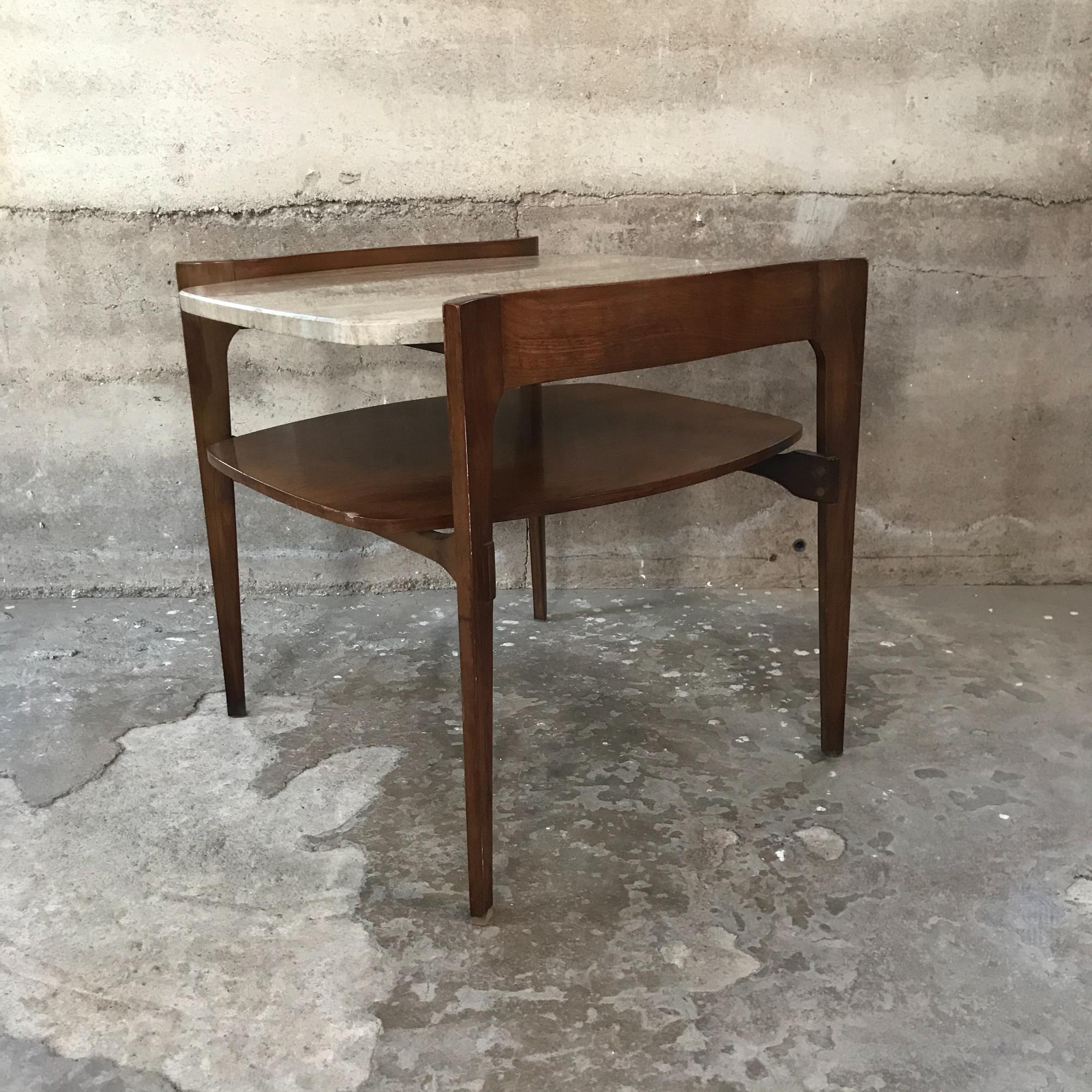 Fabulous Bertha Schaefer Side End Tables Walnut & Floating Travertine Italy 1950 2