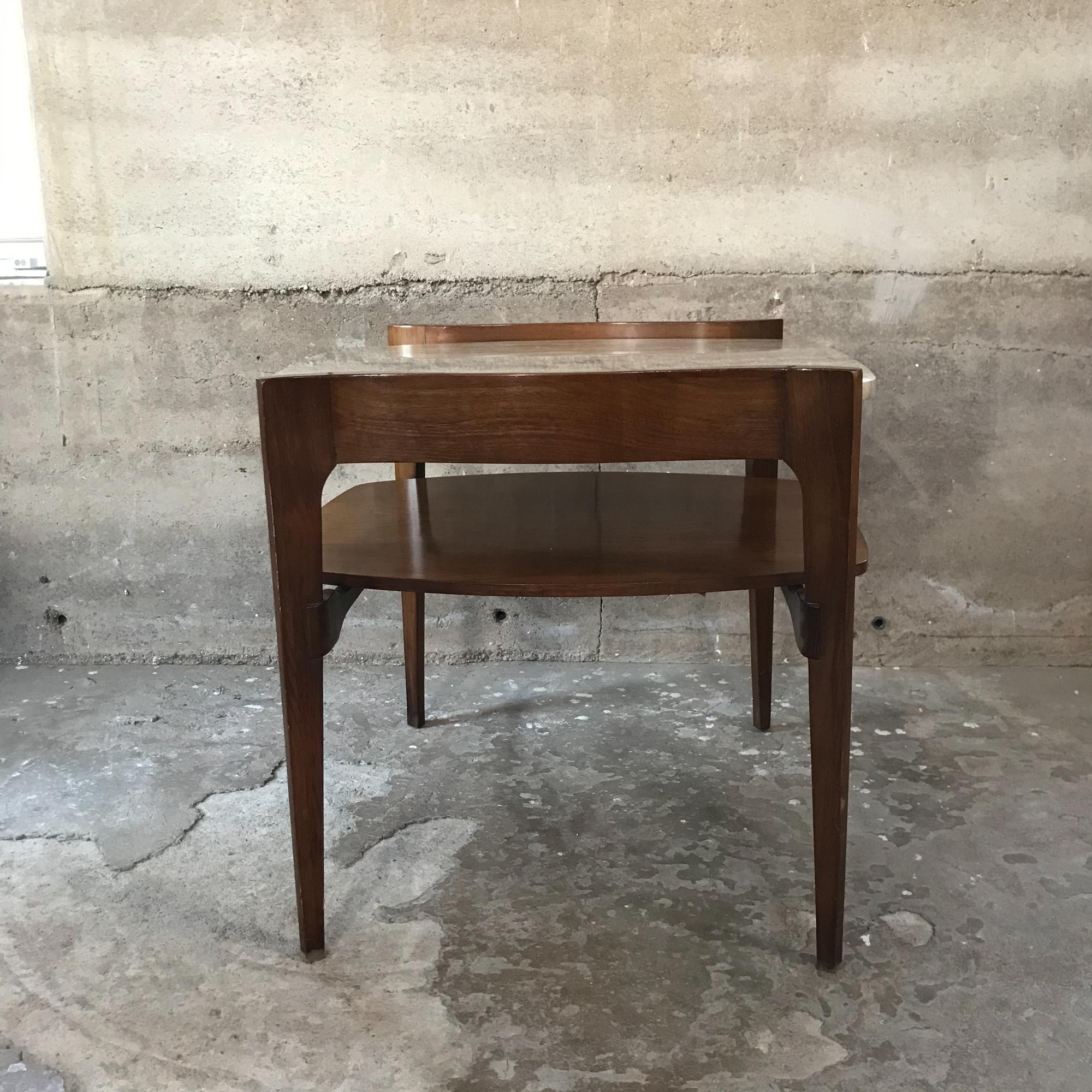 Fabulous Bertha Schaefer Side End Tables Walnut & Floating Travertine Italy 1950 3