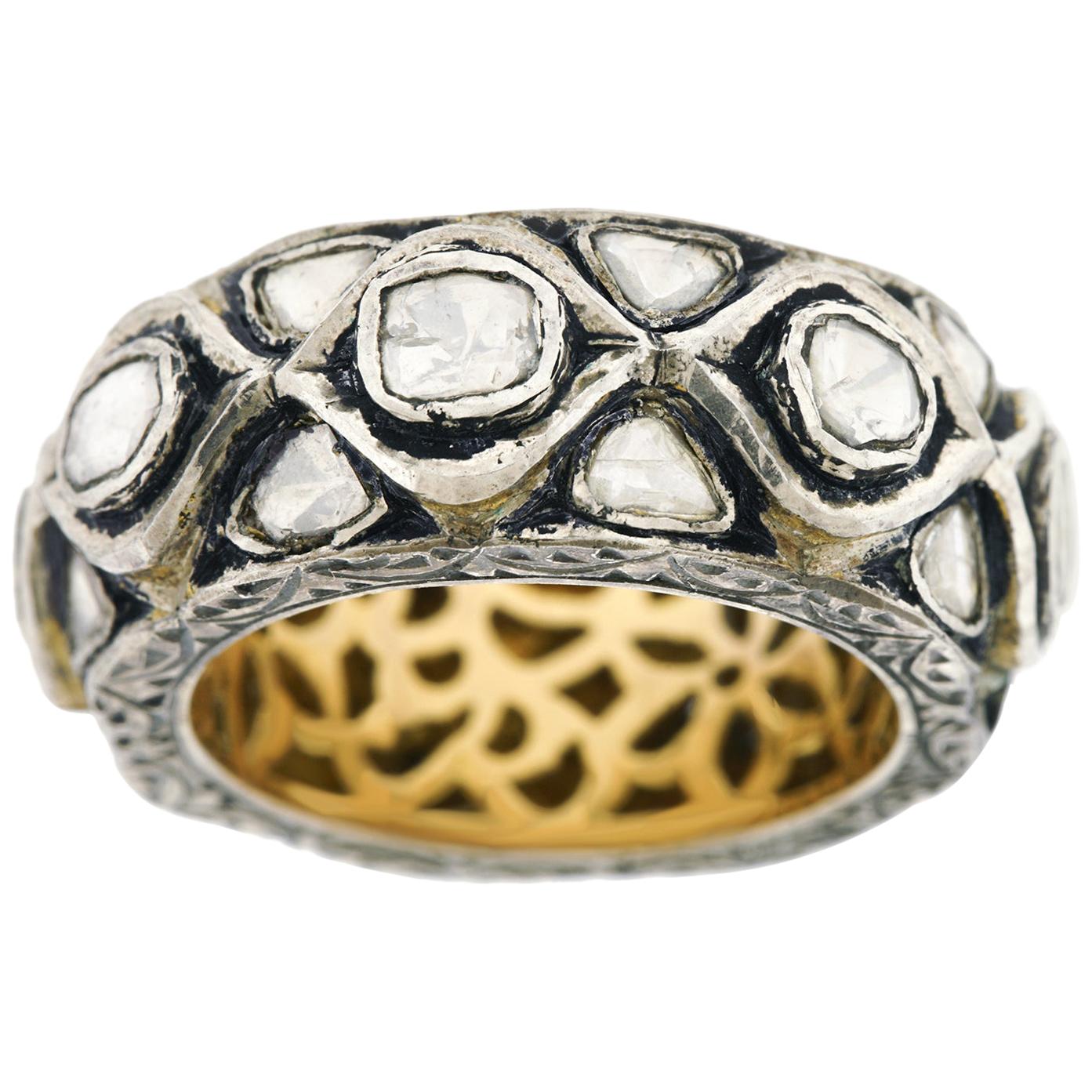 Fabulous Boho Diamond Set Silver and Gold Ring