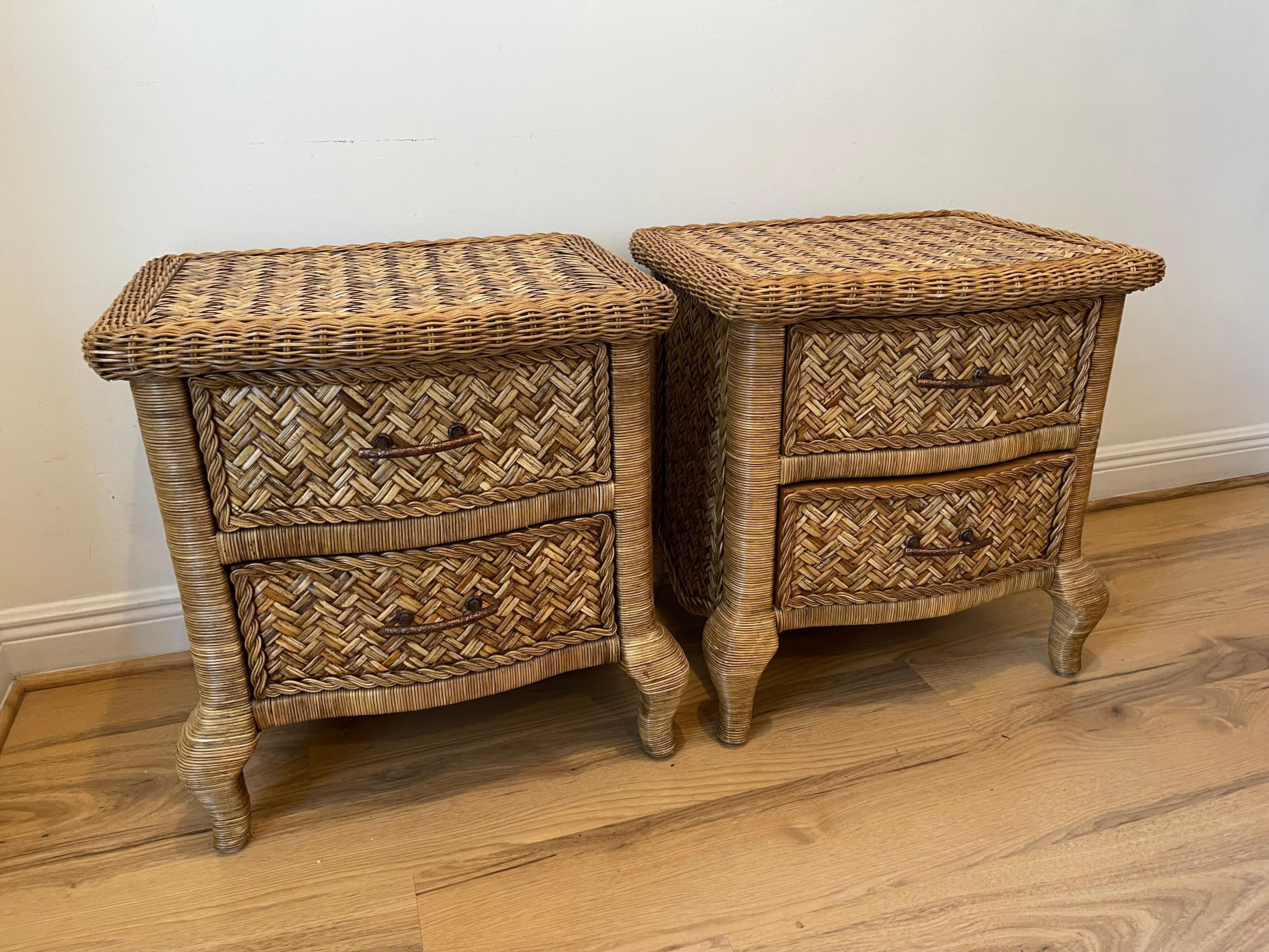 Fabulous Braided Wicker Pair of Nightstands For Sale 4