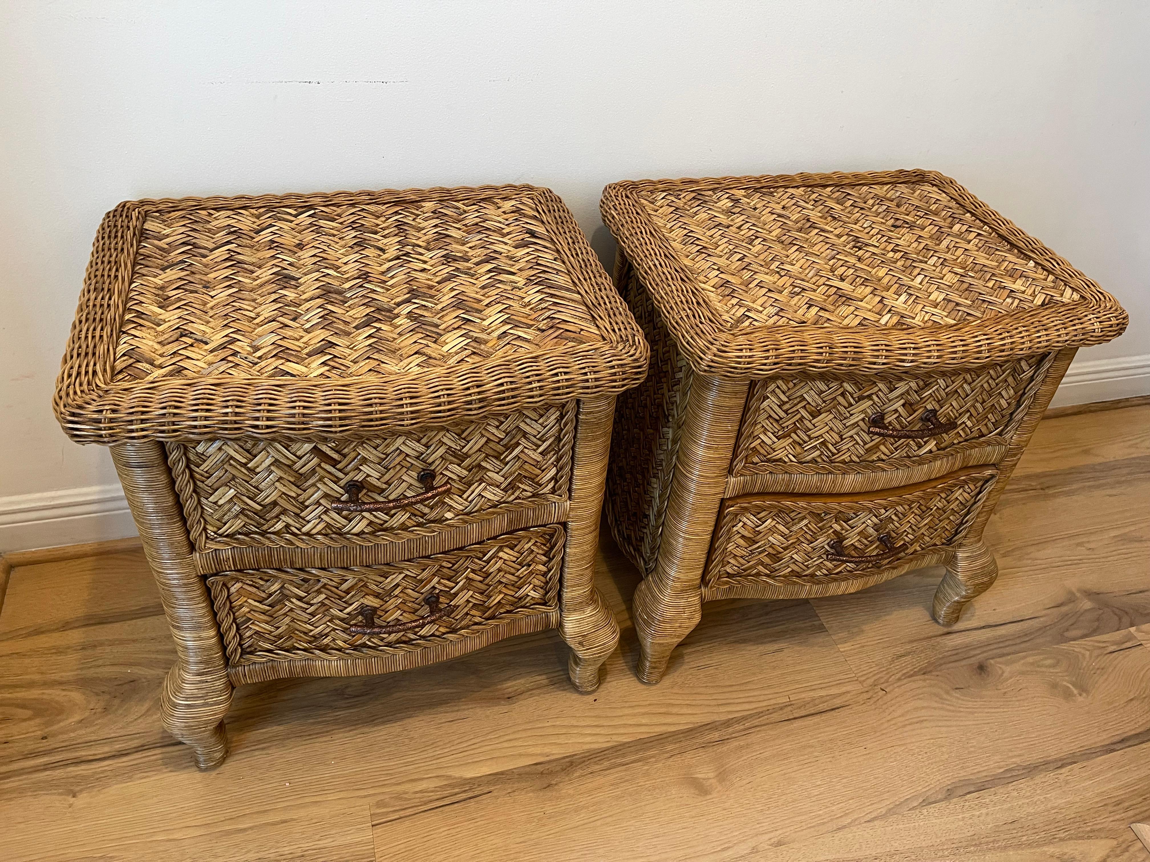 Fabulous Braided Wicker Pair of Nightstands For Sale 6