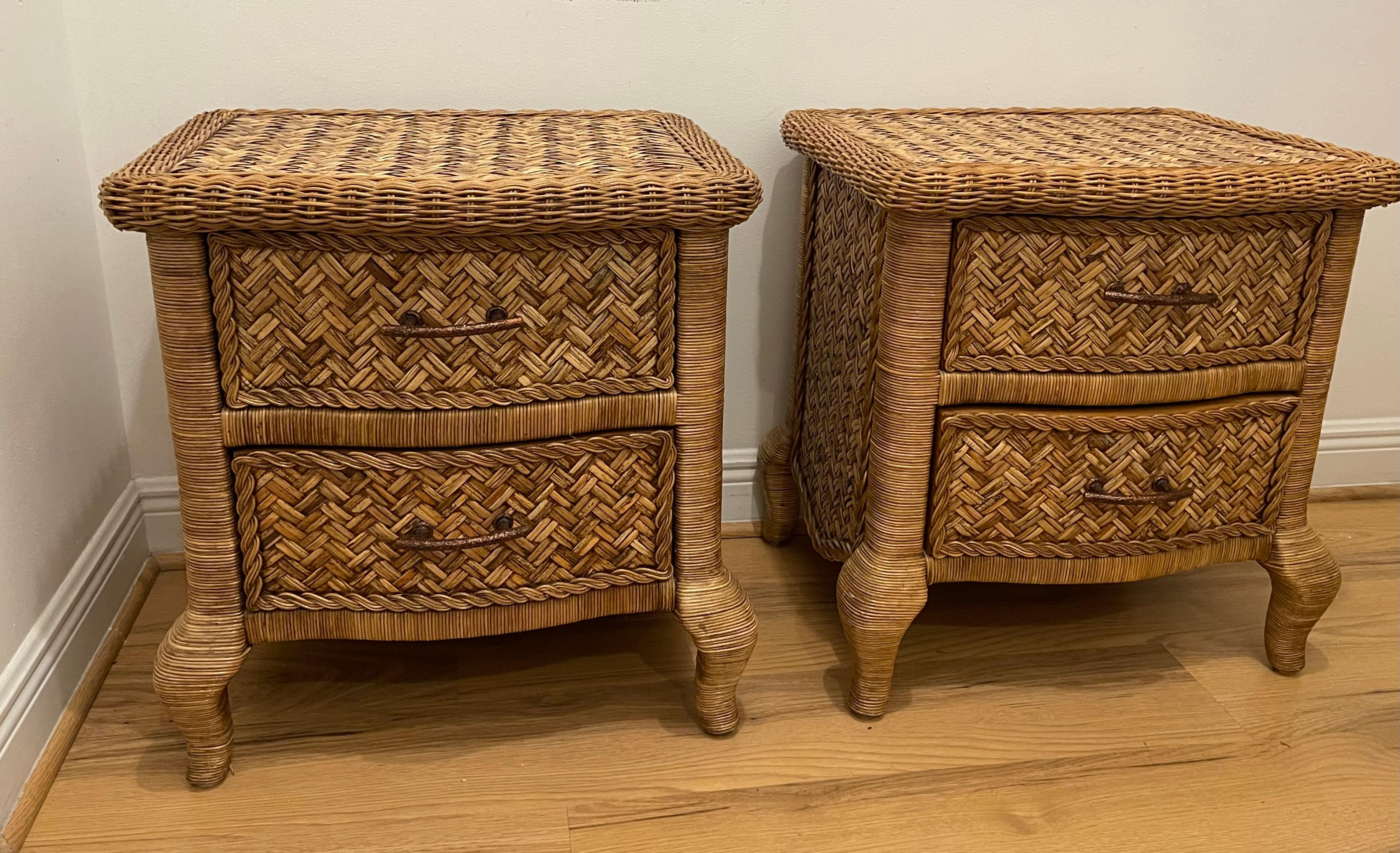 Organic Modern Fabulous Braided Wicker Pair of Nightstands For Sale