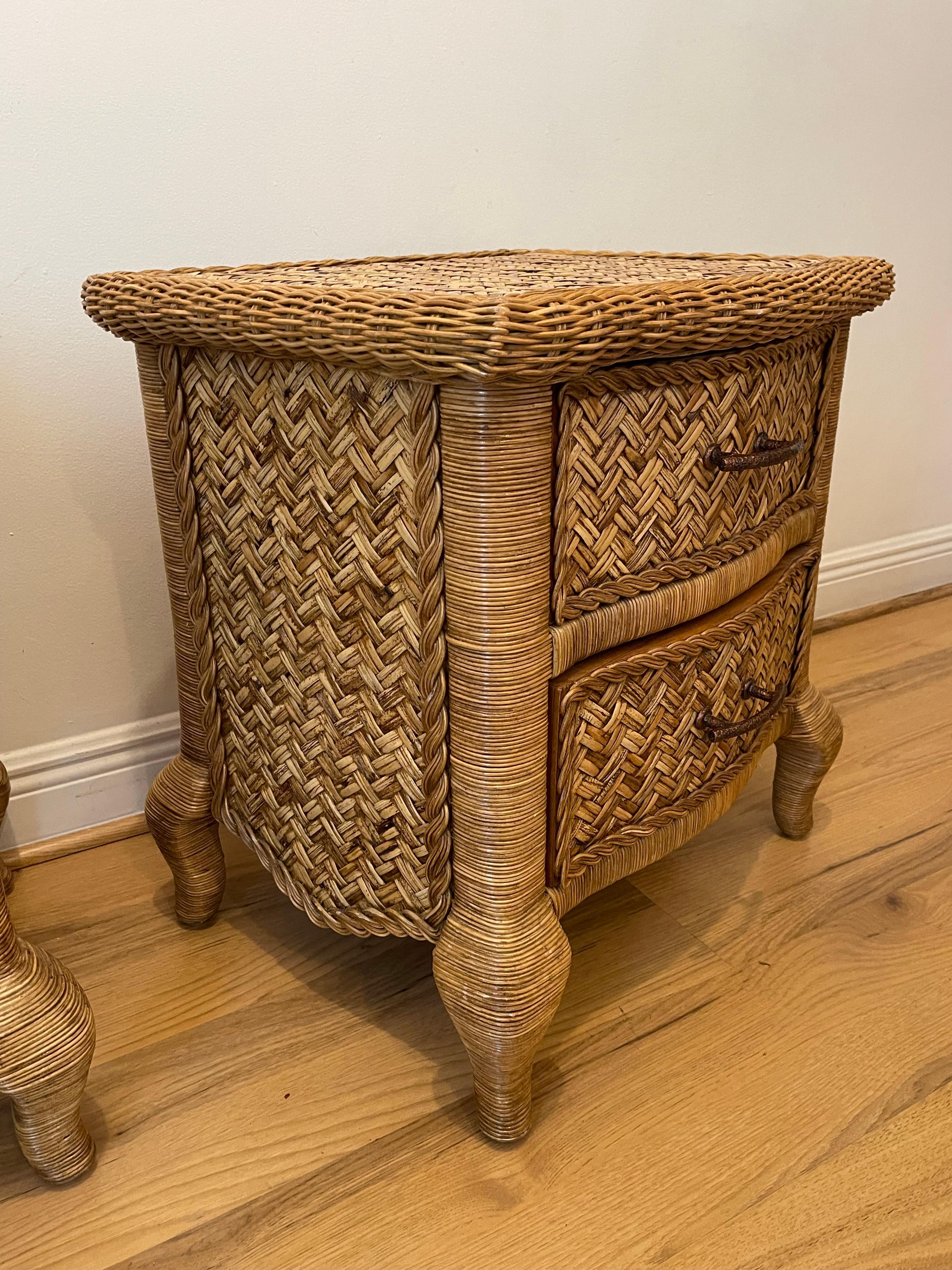 Mid-20th Century Fabulous Braided Wicker Pair of Nightstands For Sale