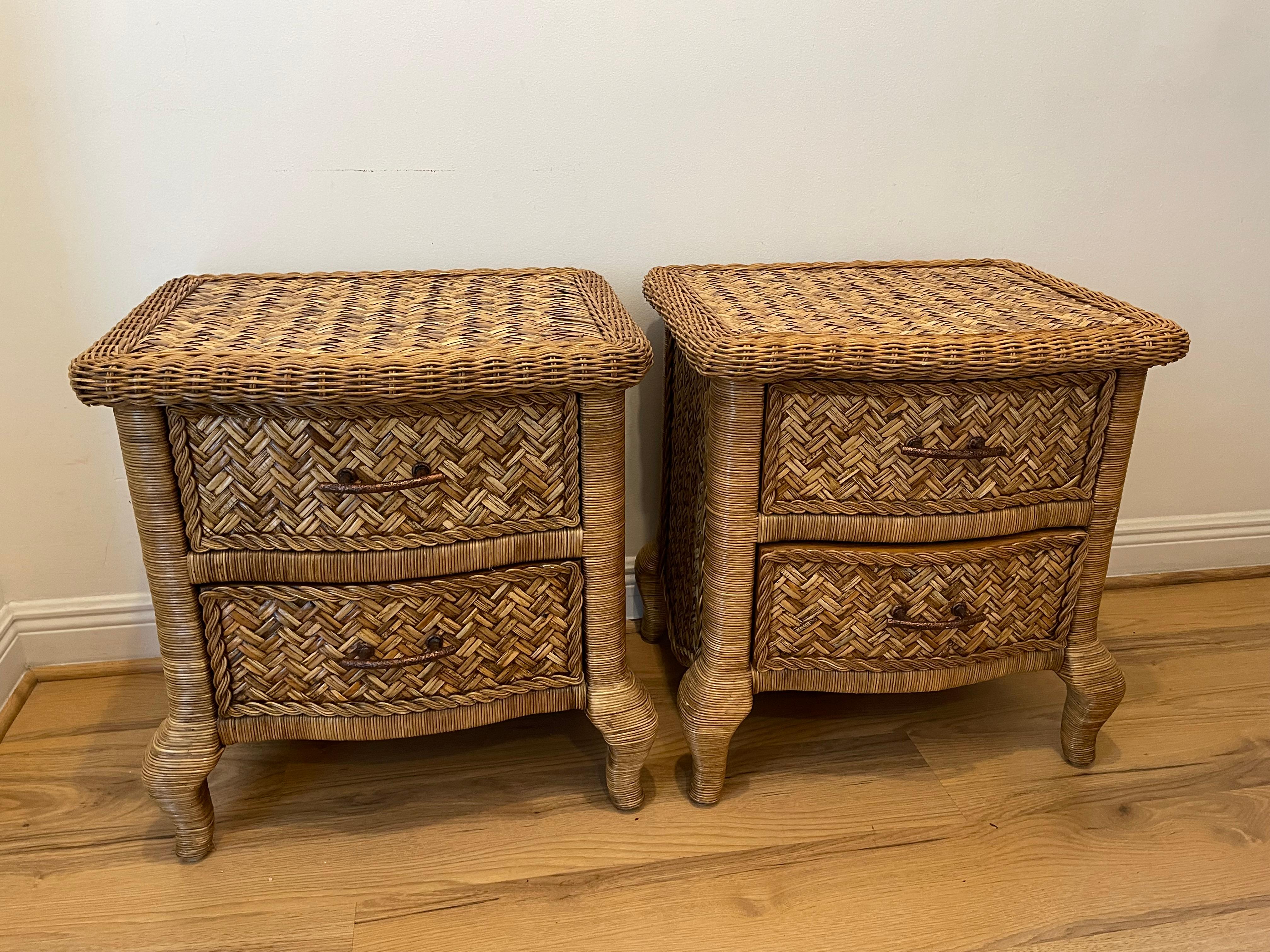 Fabulous Braided Wicker Pair of Nightstands For Sale 2