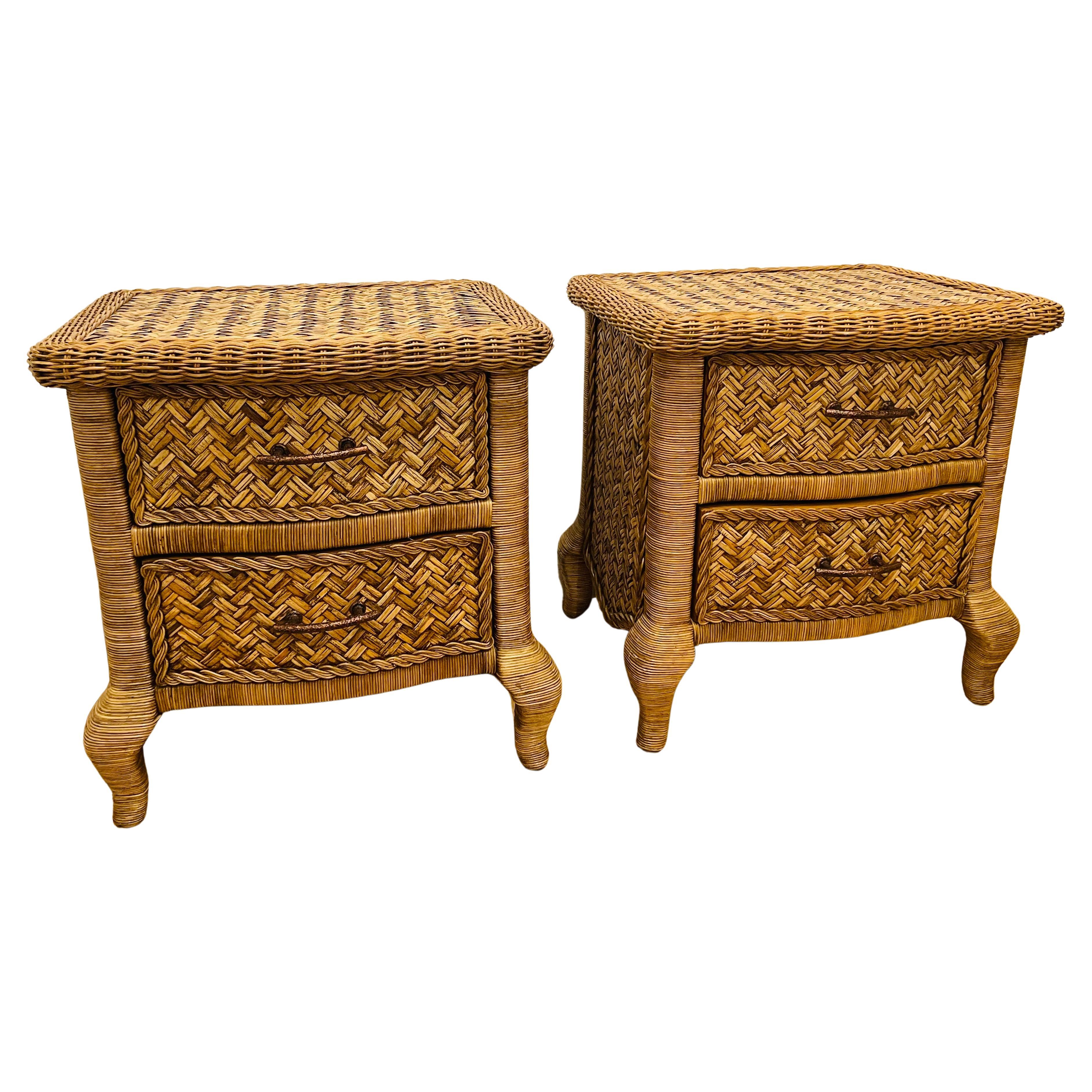 Fabulous Braided Wicker Pair of Nightstands For Sale