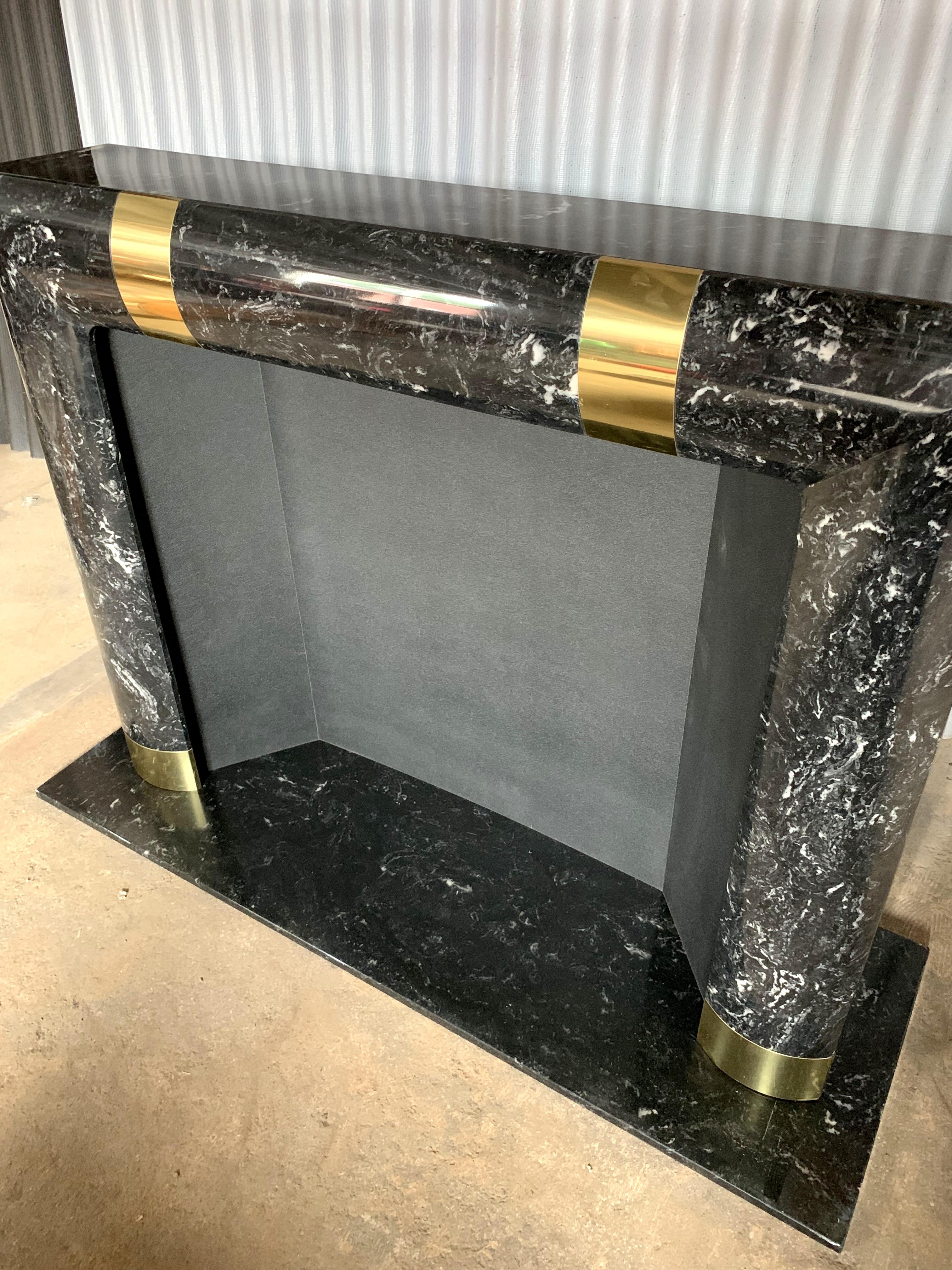 American Fabulous Brass Marble and Composite Fireplace Surround