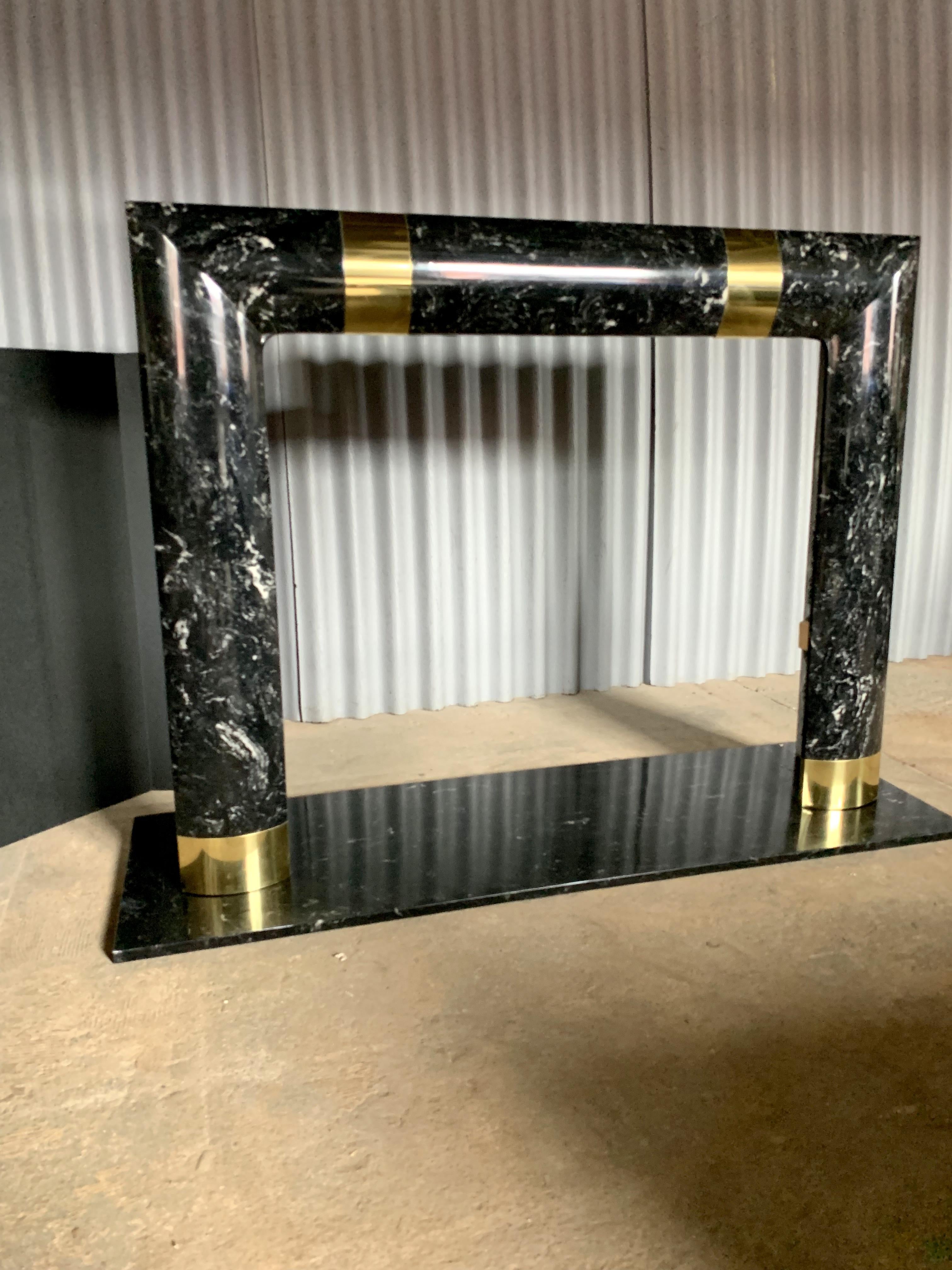 Fabulous Brass Marble and Composite Fireplace Surround In Good Condition In Southampton, NJ