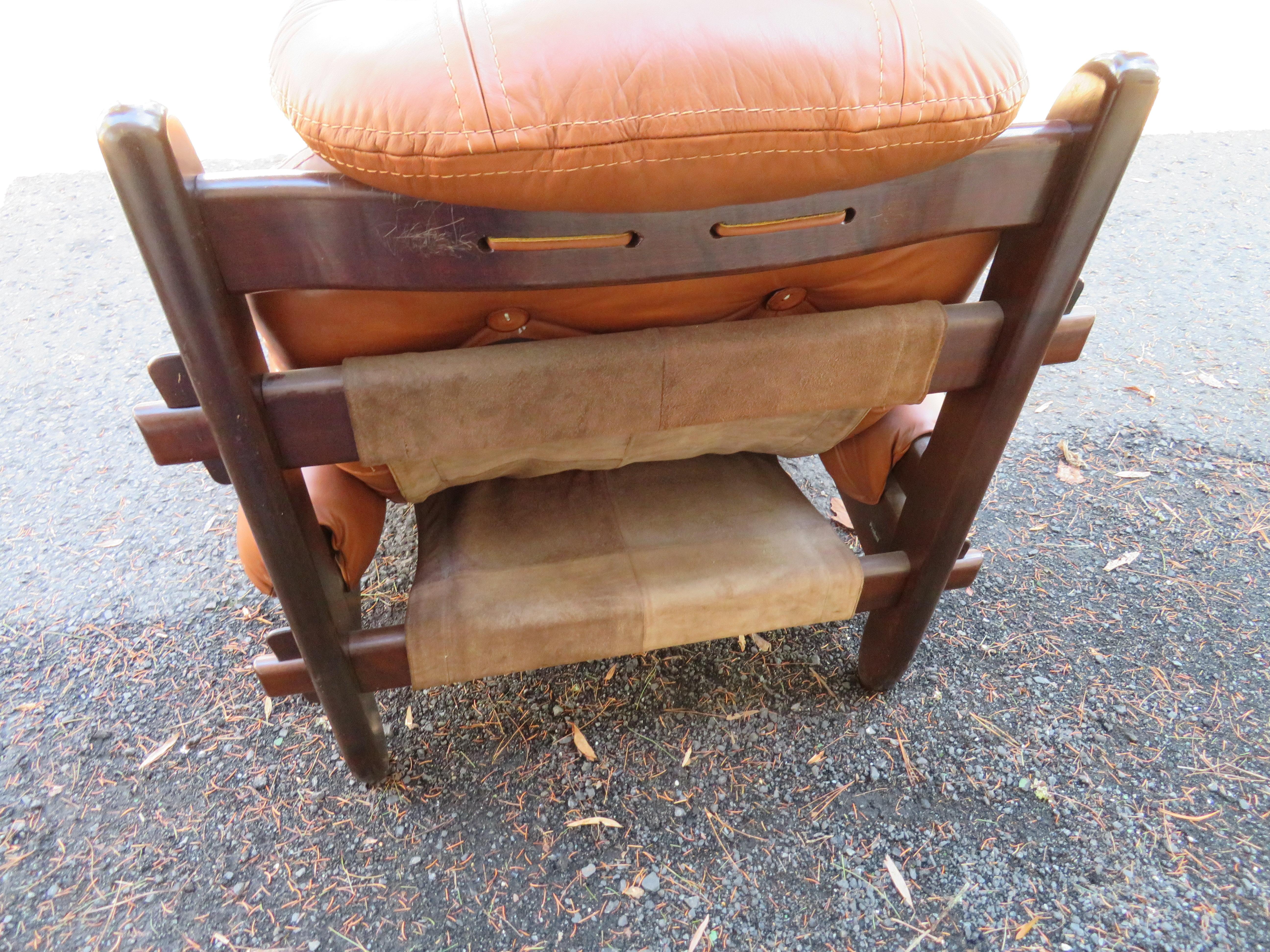 Leather Fabulous Brazilian Rosewood Jean Gillon Lounge Chair and Ottoman for Probel For Sale