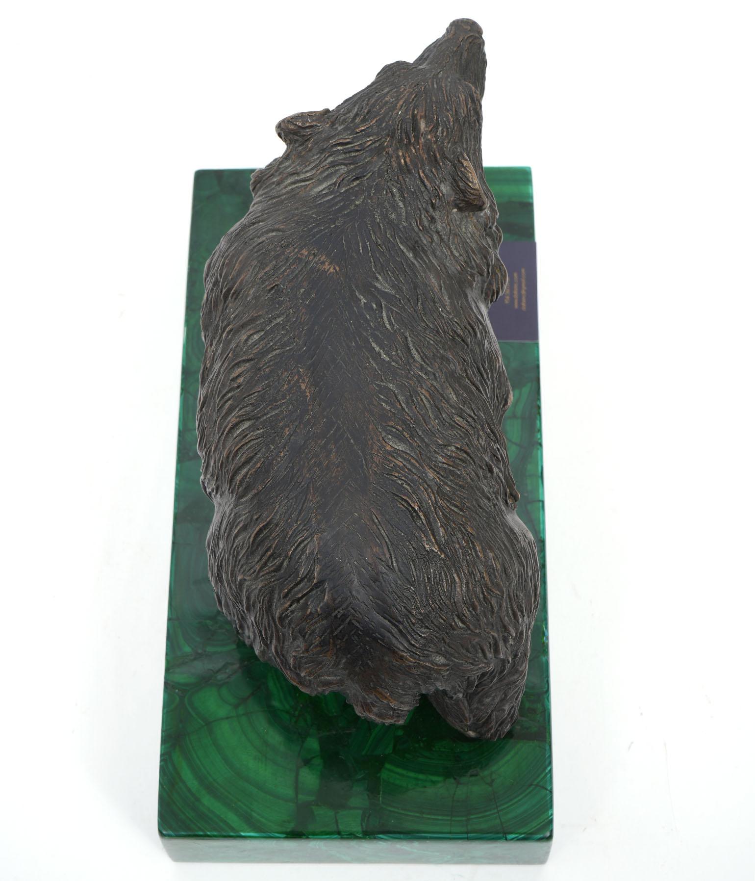 Fabulous Bronze Bear on Malachite Base Sculpture 1