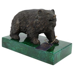 Fabulous Bronze Bear on Malachite Base Sculpture