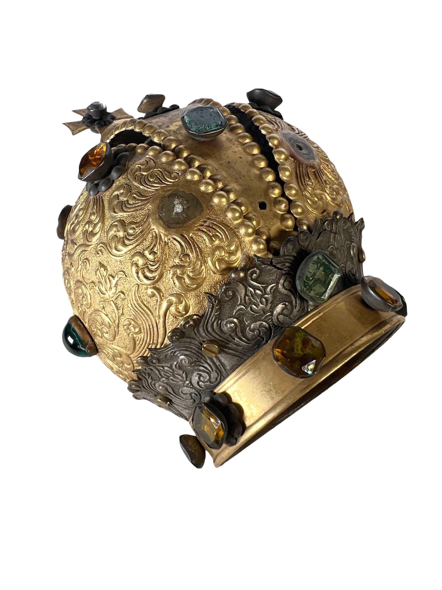 Early 19th Century Fabulous Bronze Dore Italian Crown With Jewels For Sale