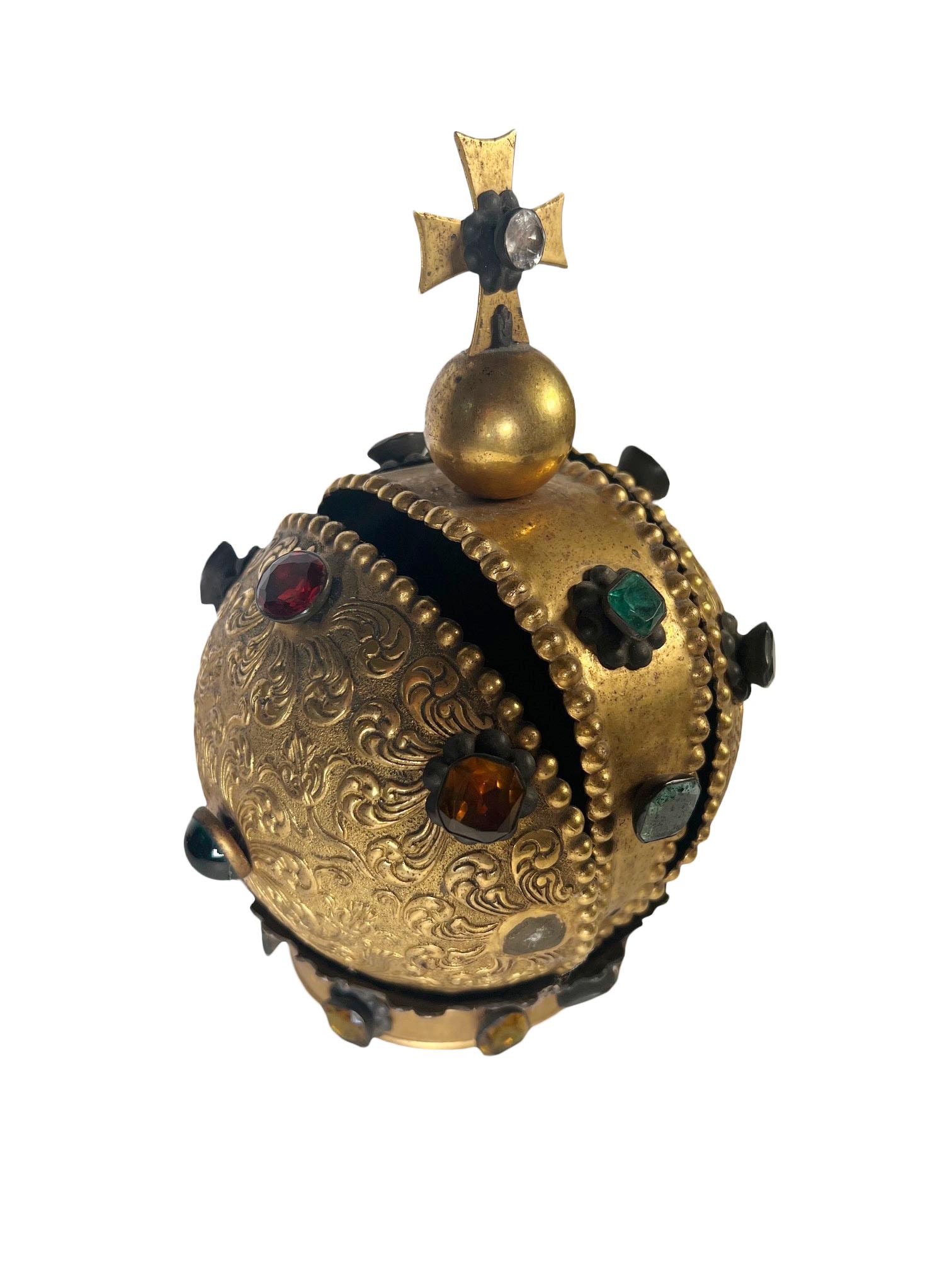 Fabulous Bronze Dore Italian Crown With Jewels For Sale 1