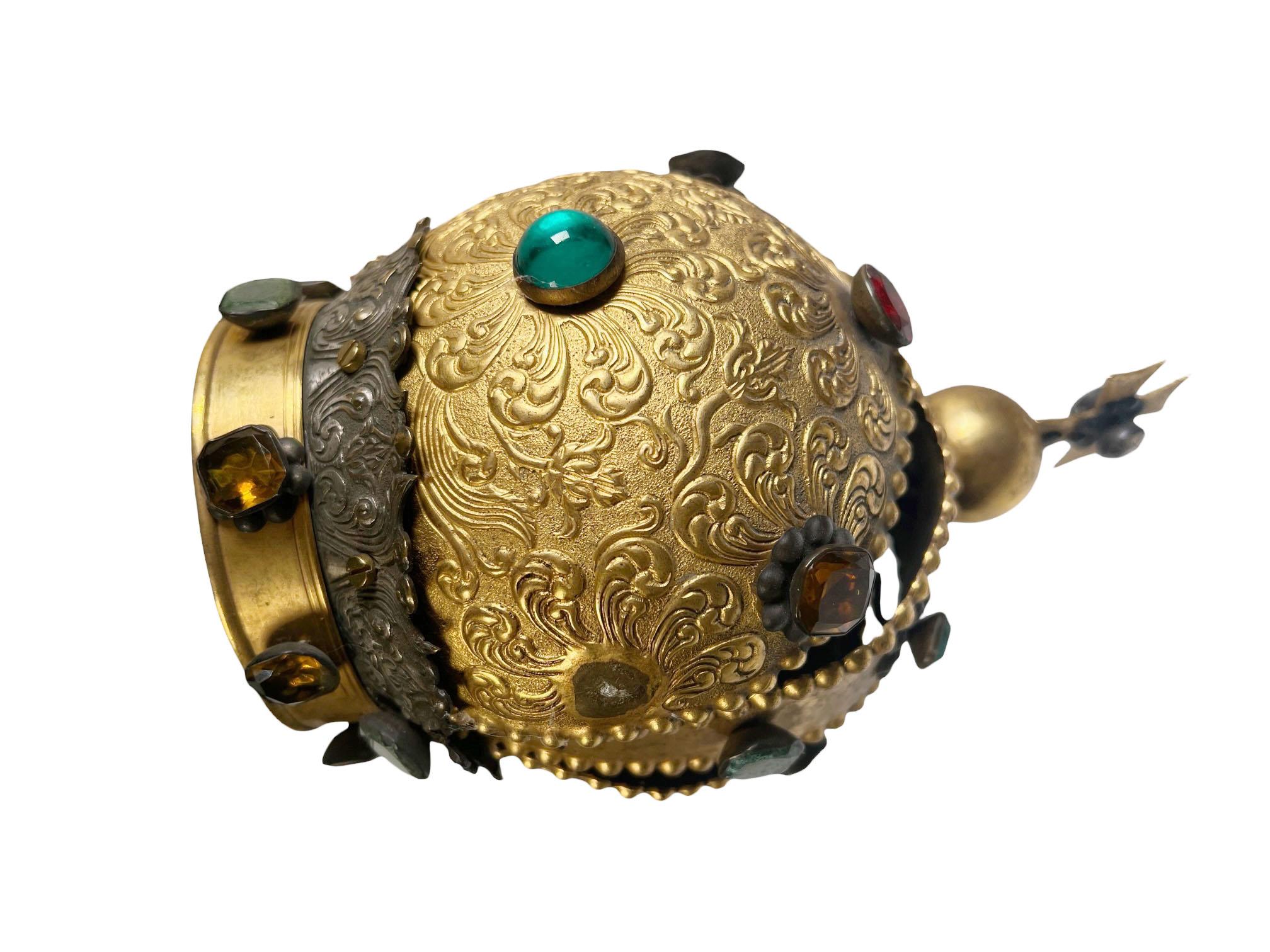 Fabulous Bronze Dore Italian Crown With Jewels For Sale 2