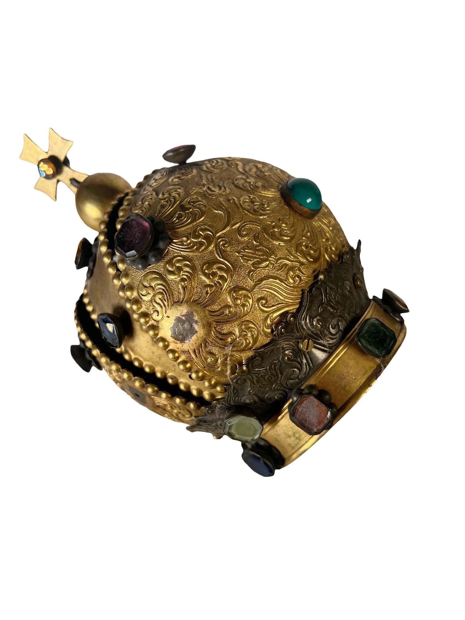 Fabulous Bronze Dore Italian Crown With Jewels For Sale 3