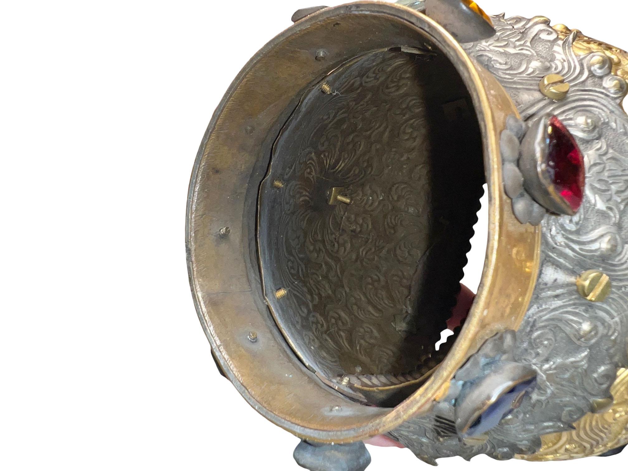 Fabulous Bronze Dore Italian Crown With Jewels For Sale 5