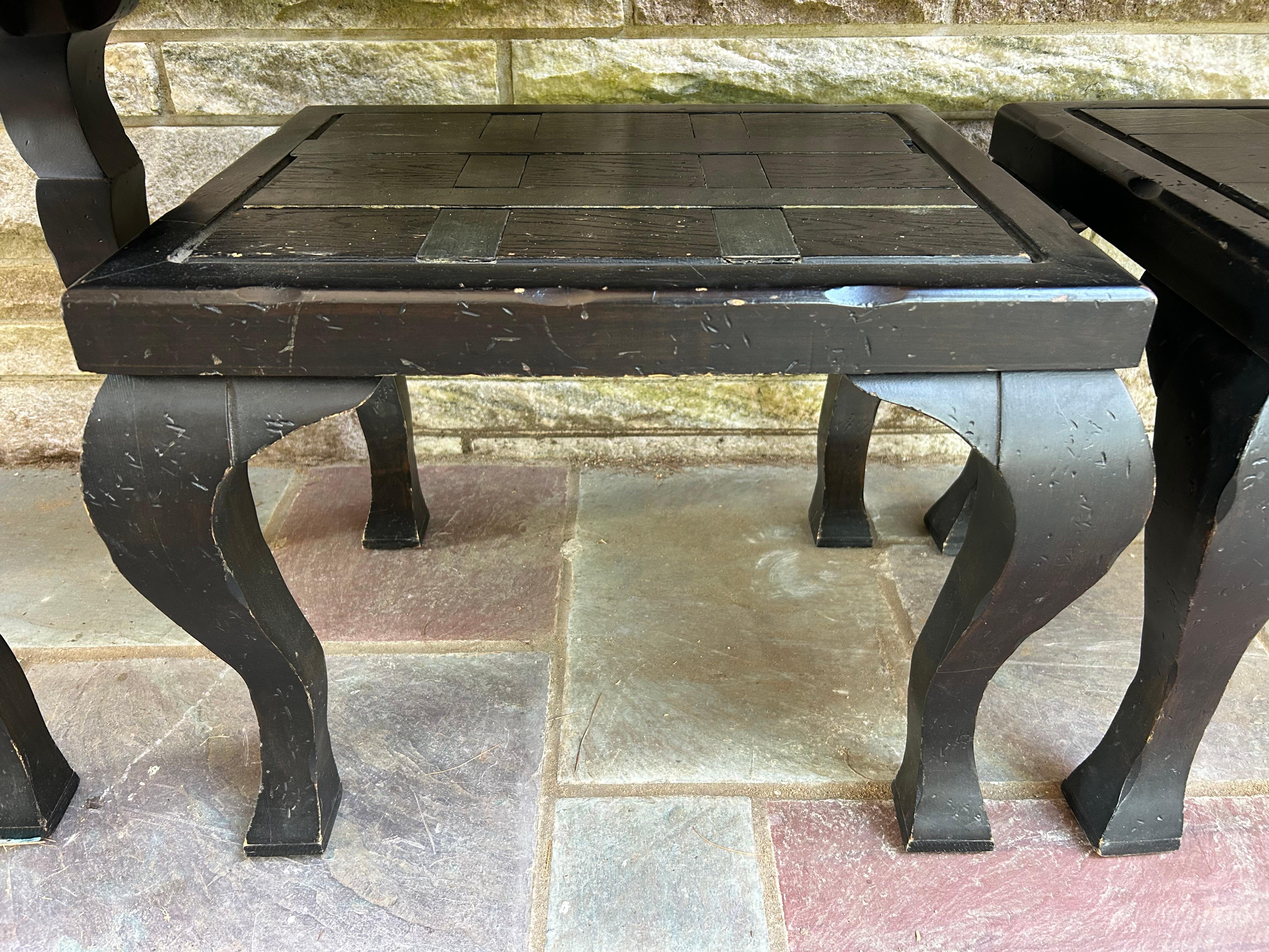 Fabulous Brutalist Modern Iron Strap Inlayed Console Table with Matching Stools For Sale 5