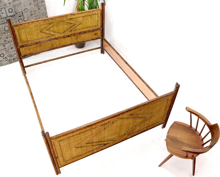 Fabulous Burnt Bamboo and Rattan Queen Size Bed Headboard Rails at 1stDibs
