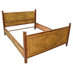 Fabulous Burnt Bamboo and Rattan Queen Size Bed Headboard Rails