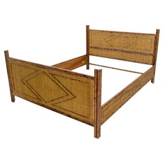 Fabulous Burnt Bamboo and Rattan Queen Size Bed Headboard Rails MINT!