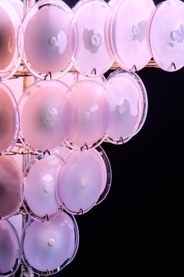 Fabulous Chandelier Amethyst or Pink Murano Glass Discs by Gino Vistosi, 1970s 5
