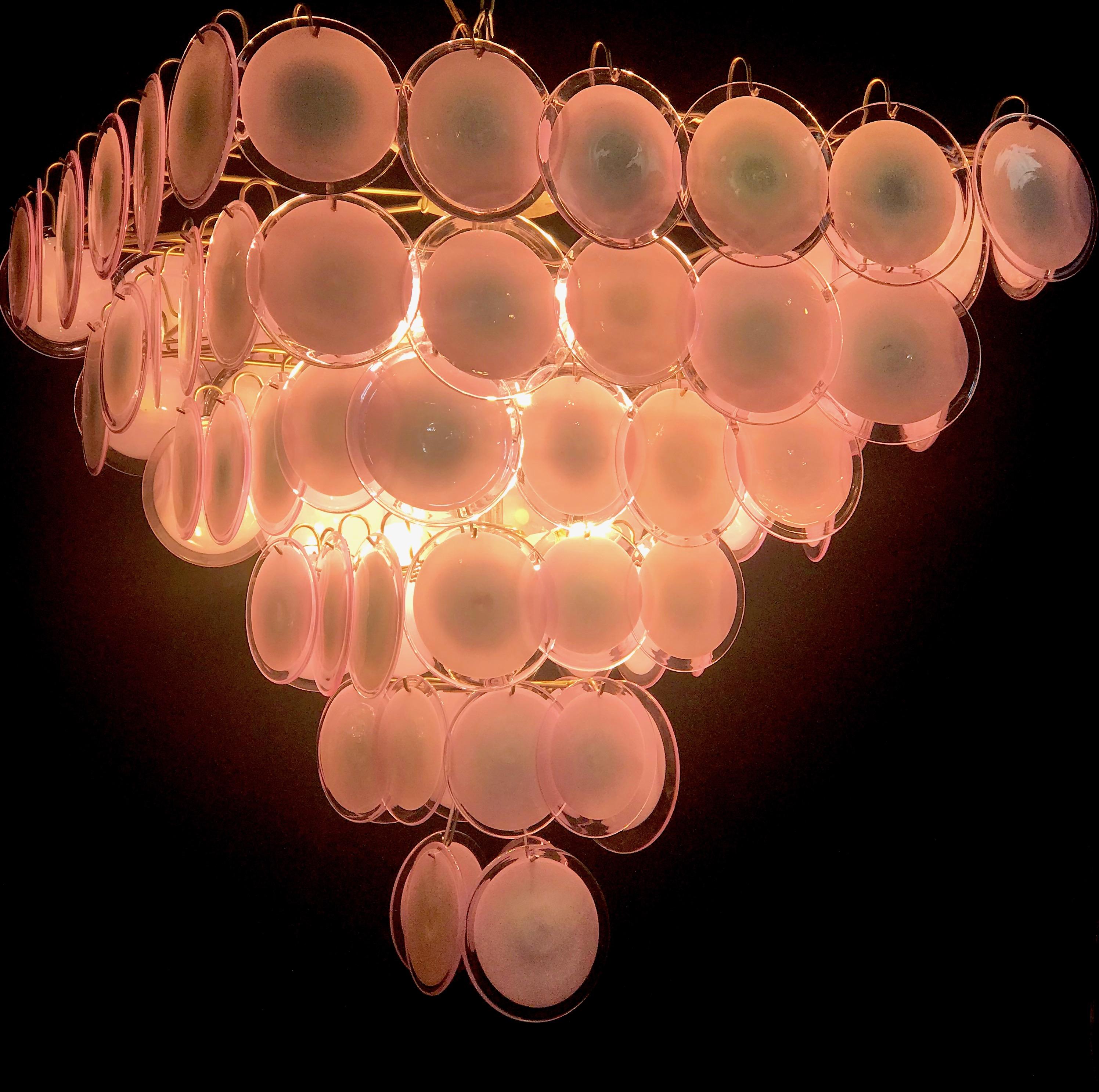 Fabulous Chandelier Amethyst or Pink Murano Glass Discs by Gino Vistosi, 1970s 6