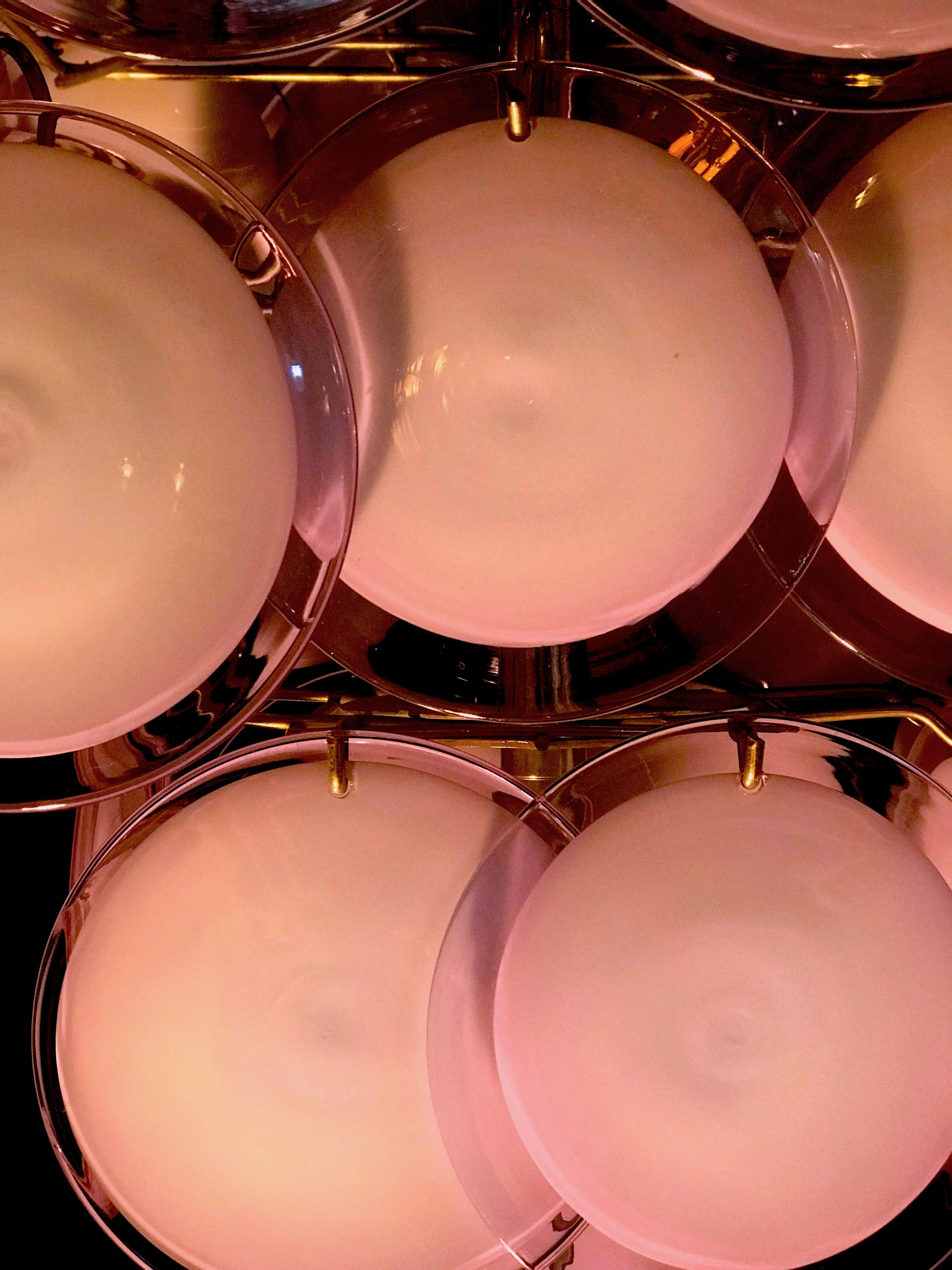 Fabulous Chandelier Amethyst or Pink Murano Glass Discs by Gino Vistosi, 1970s 7