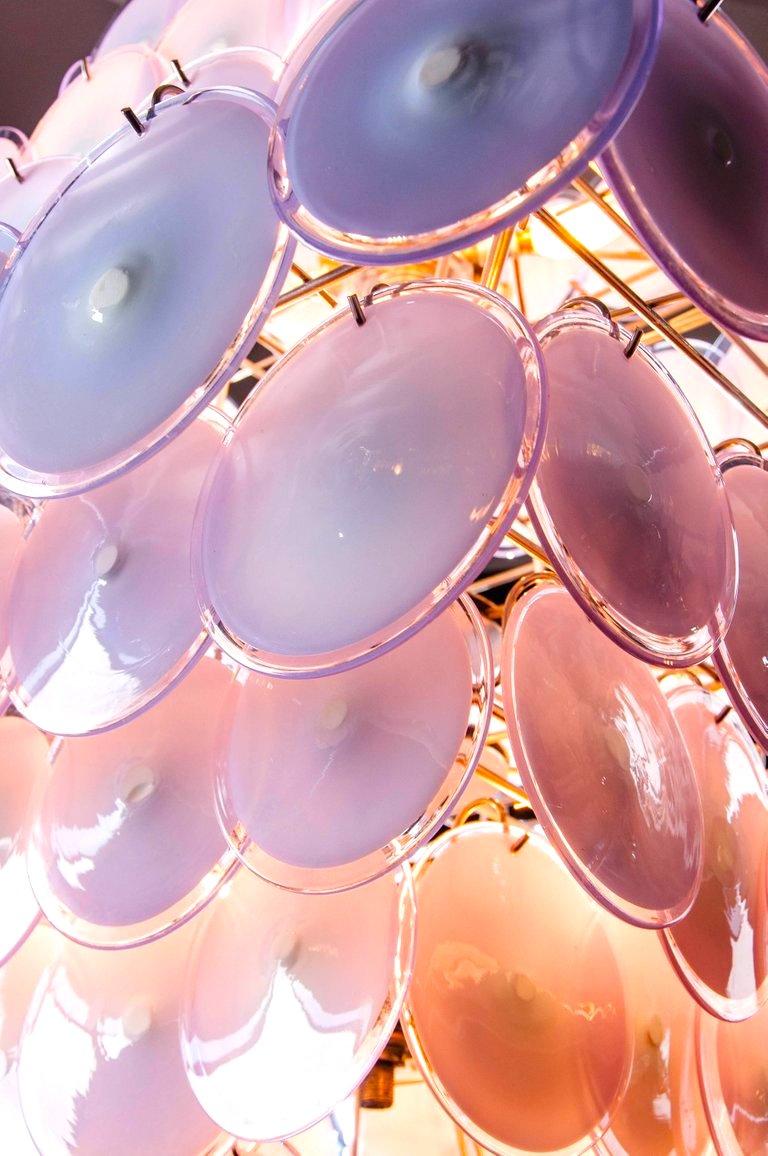 Mid-Century Modern Fabulous Chandelier Amethyst or Pink Murano Glass Discs by Gino Vistosi, 1970s For Sale