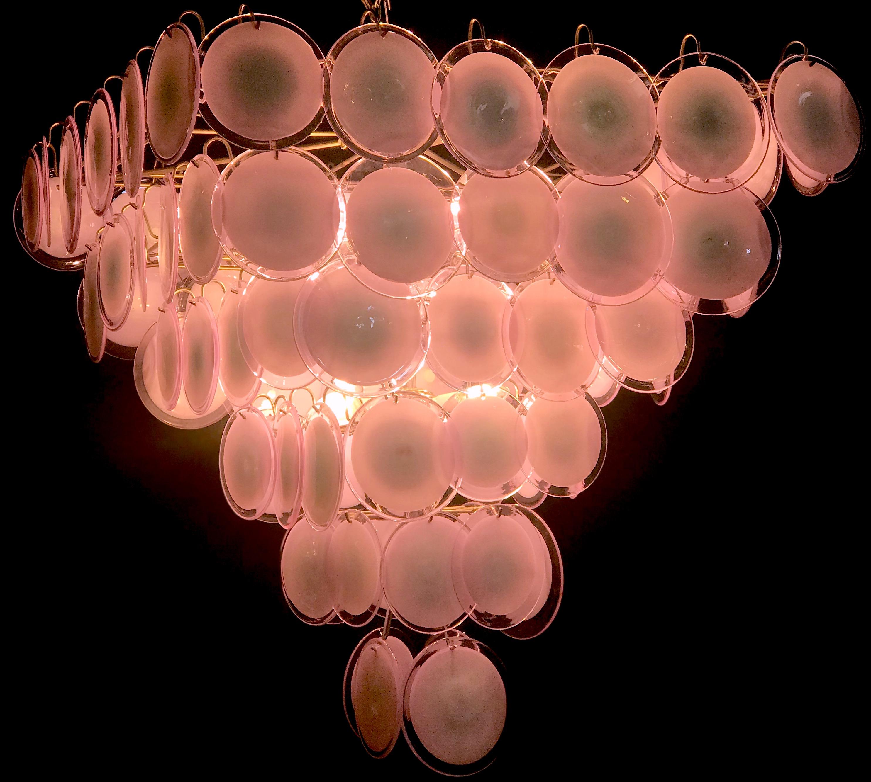 20th Century Fabulous Chandelier Amethyst or Pink Murano Glass Discs by Gino Vistosi, 1970s For Sale