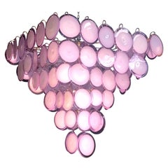 Fabulous Chandelier Amethyst or Pink Murano Glass Discs by Gino Vistosi, 1970s
