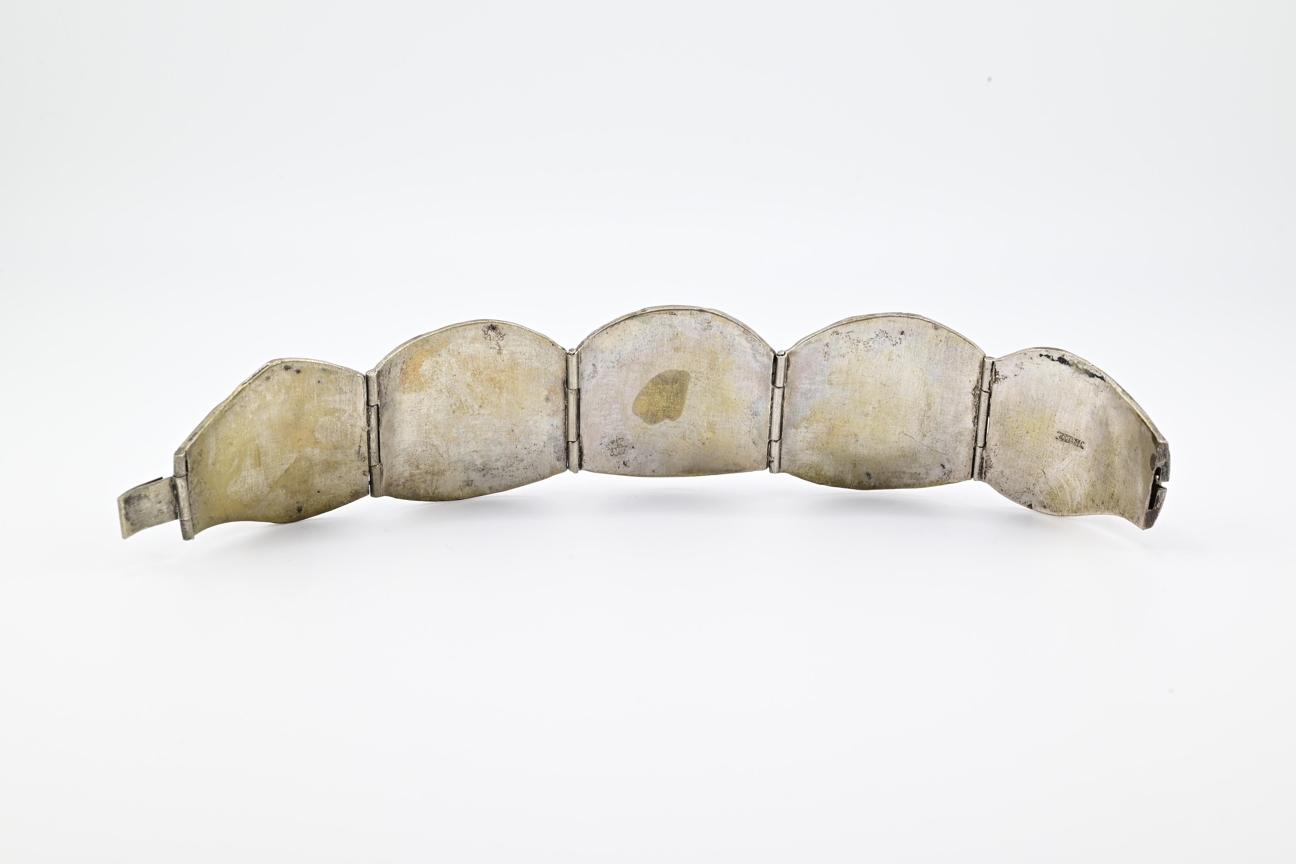 Fabulous Chinese Woven Silver Floral Rose Quartz Stone Bracelet For Sale 1