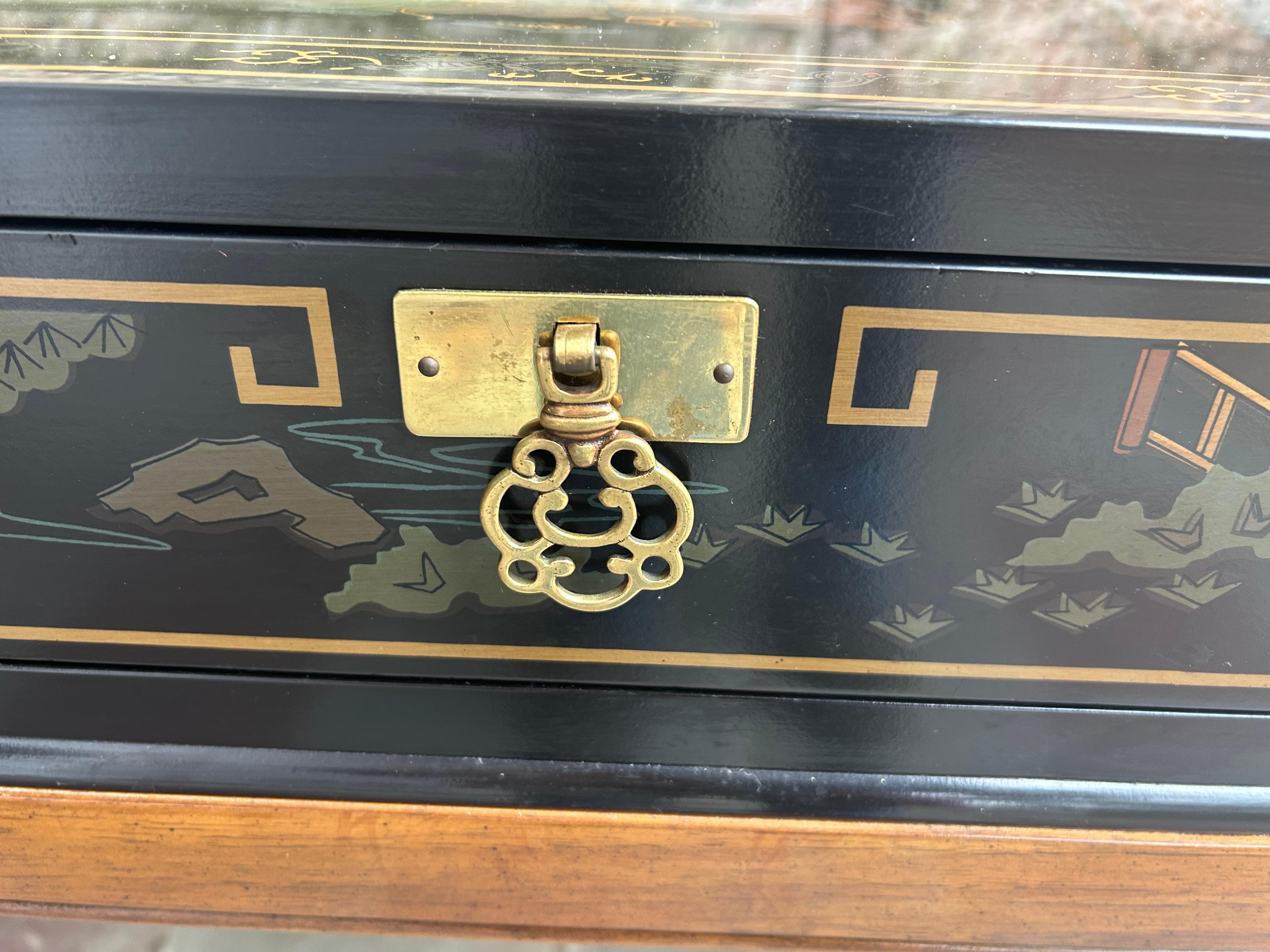 Fabuleuse table console Drexel en laque noire peinte à la main, milieu du siècle dernier en vente 4