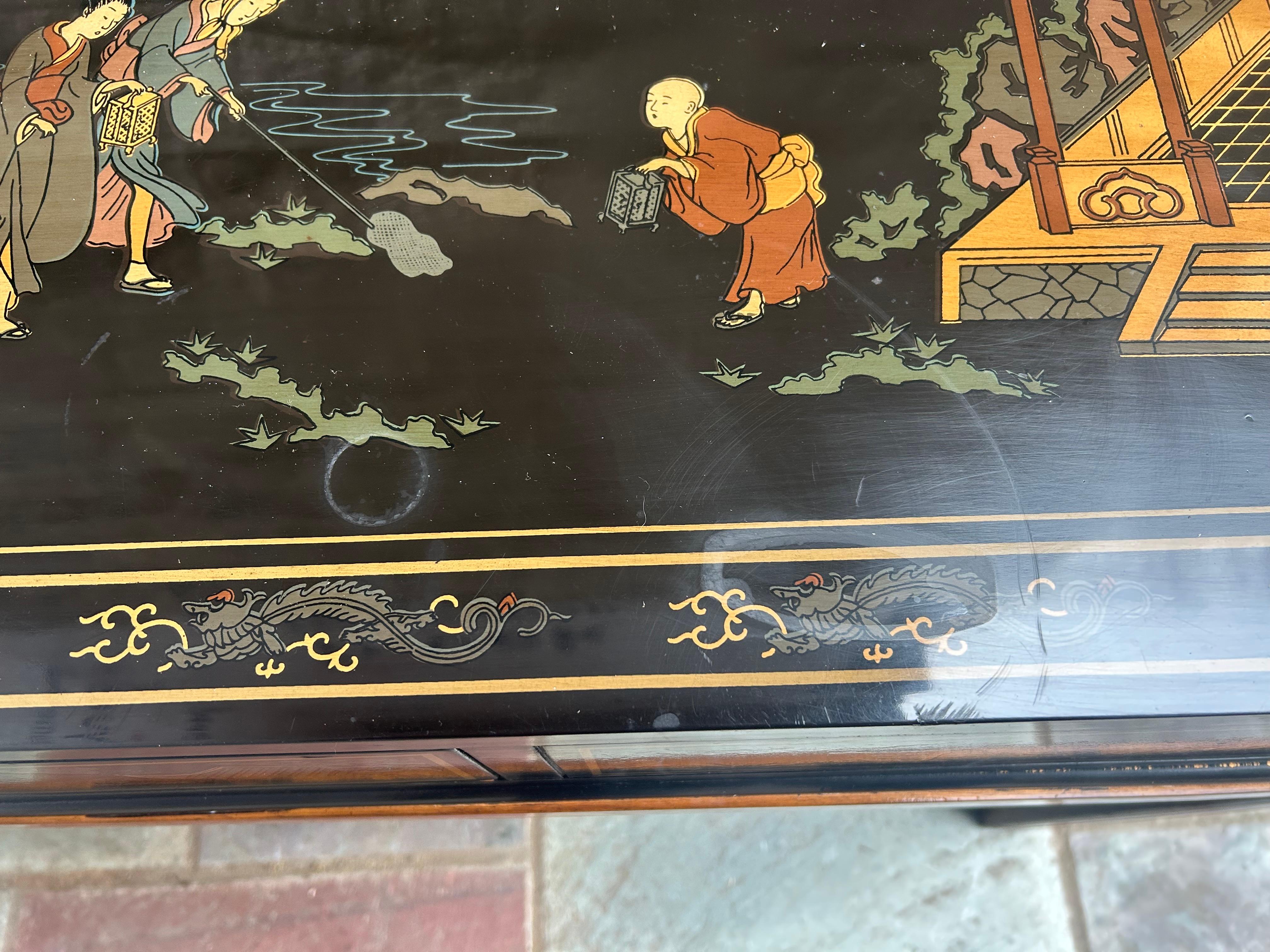 Fin du 20e siècle Fabuleuse table console Drexel en laque noire peinte à la main, milieu du siècle dernier en vente