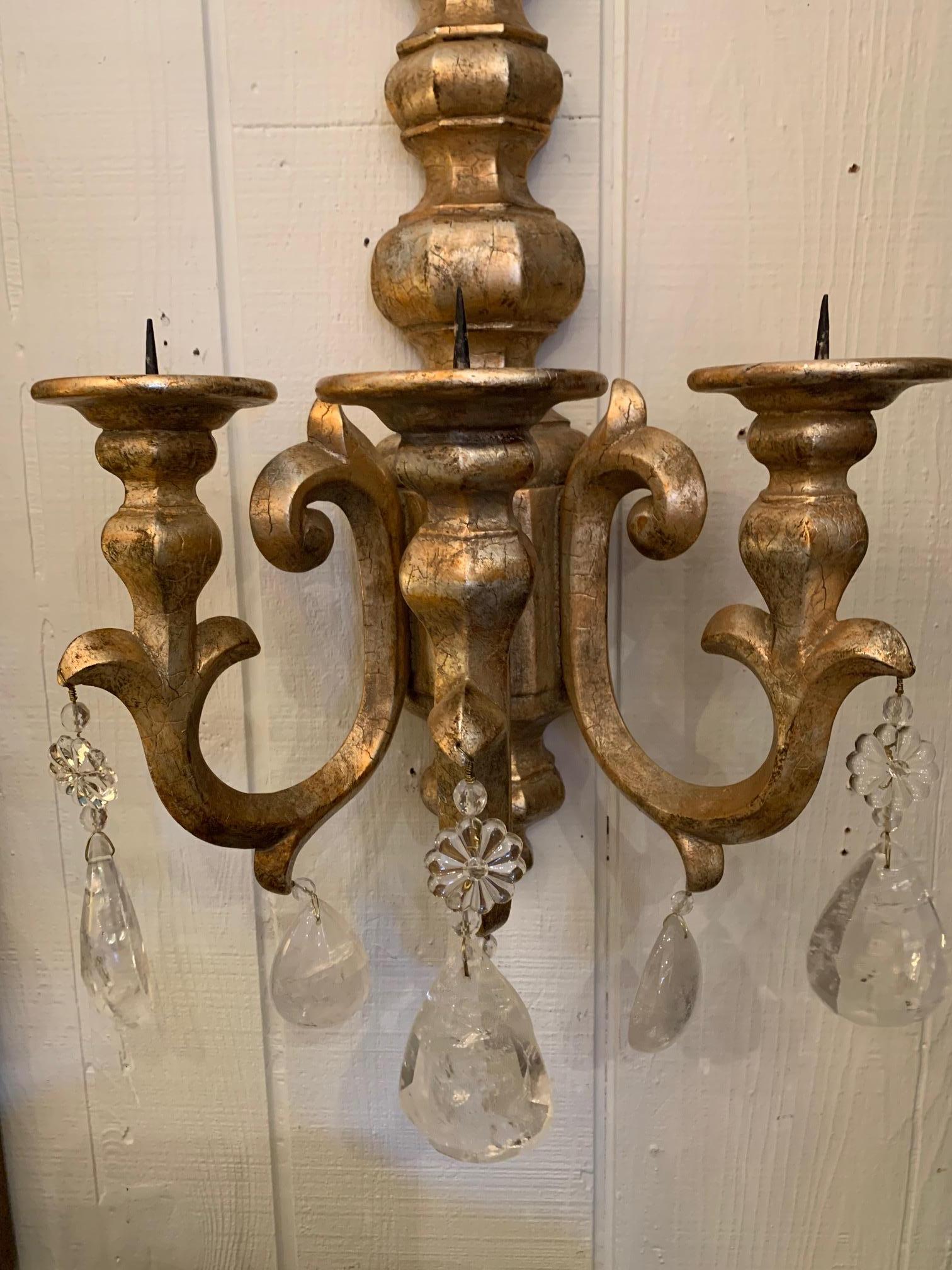 Modern Fabulous Chunky Pair of Designer Giltwood Candle Sconces For Sale
