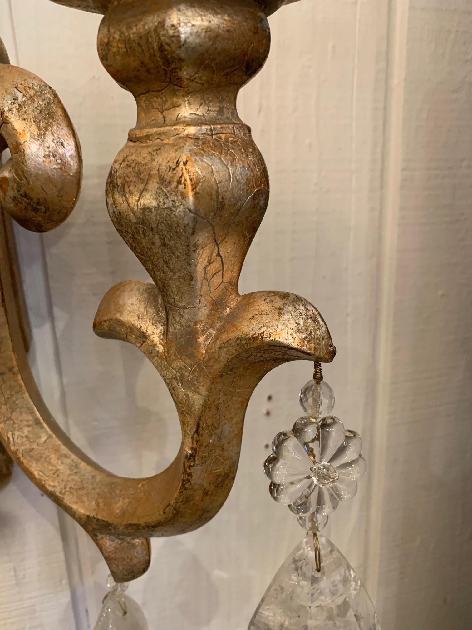 Fabulous Chunky Pair of Designer Giltwood Candle Sconces In Excellent Condition For Sale In Hopewell, NJ