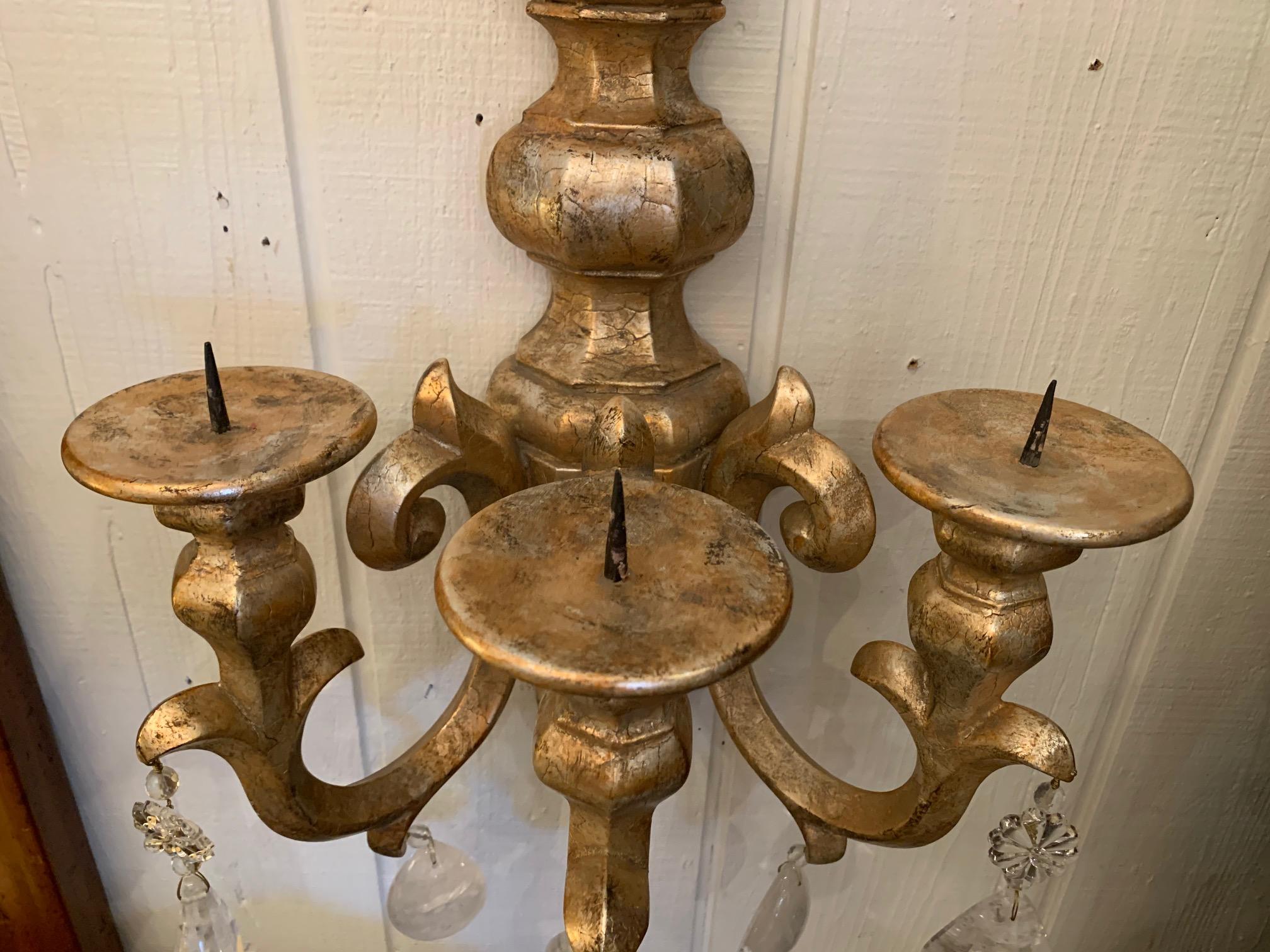 Fabulous Chunky Pair of Designer Giltwood Candle Sconces For Sale 2