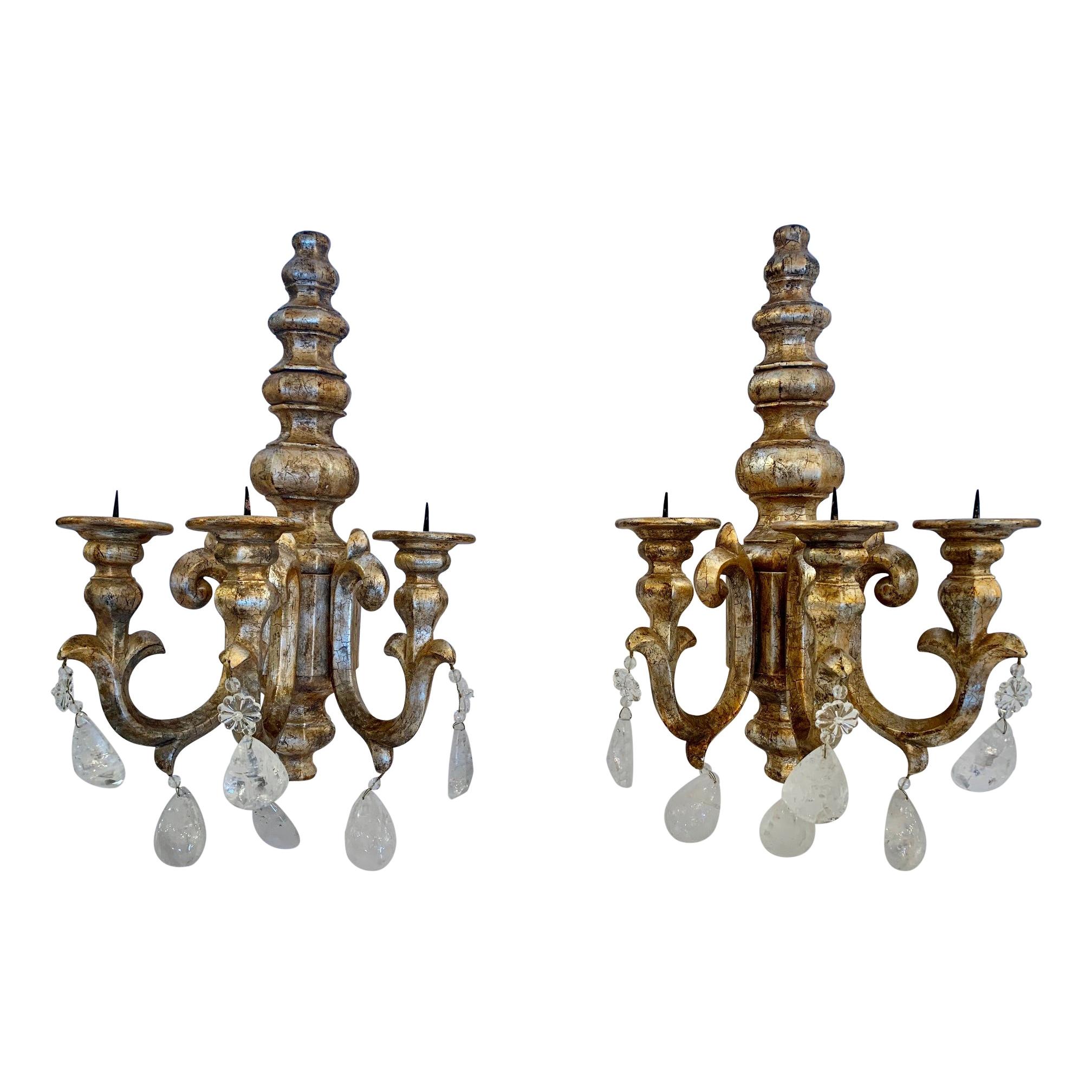 Fabulous Chunky Pair of Designer Giltwood Candle Sconces