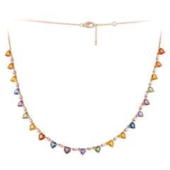 Fabulous Colourful Multi Sapphire Diamonds Rose Gold Precious Necklace for Her