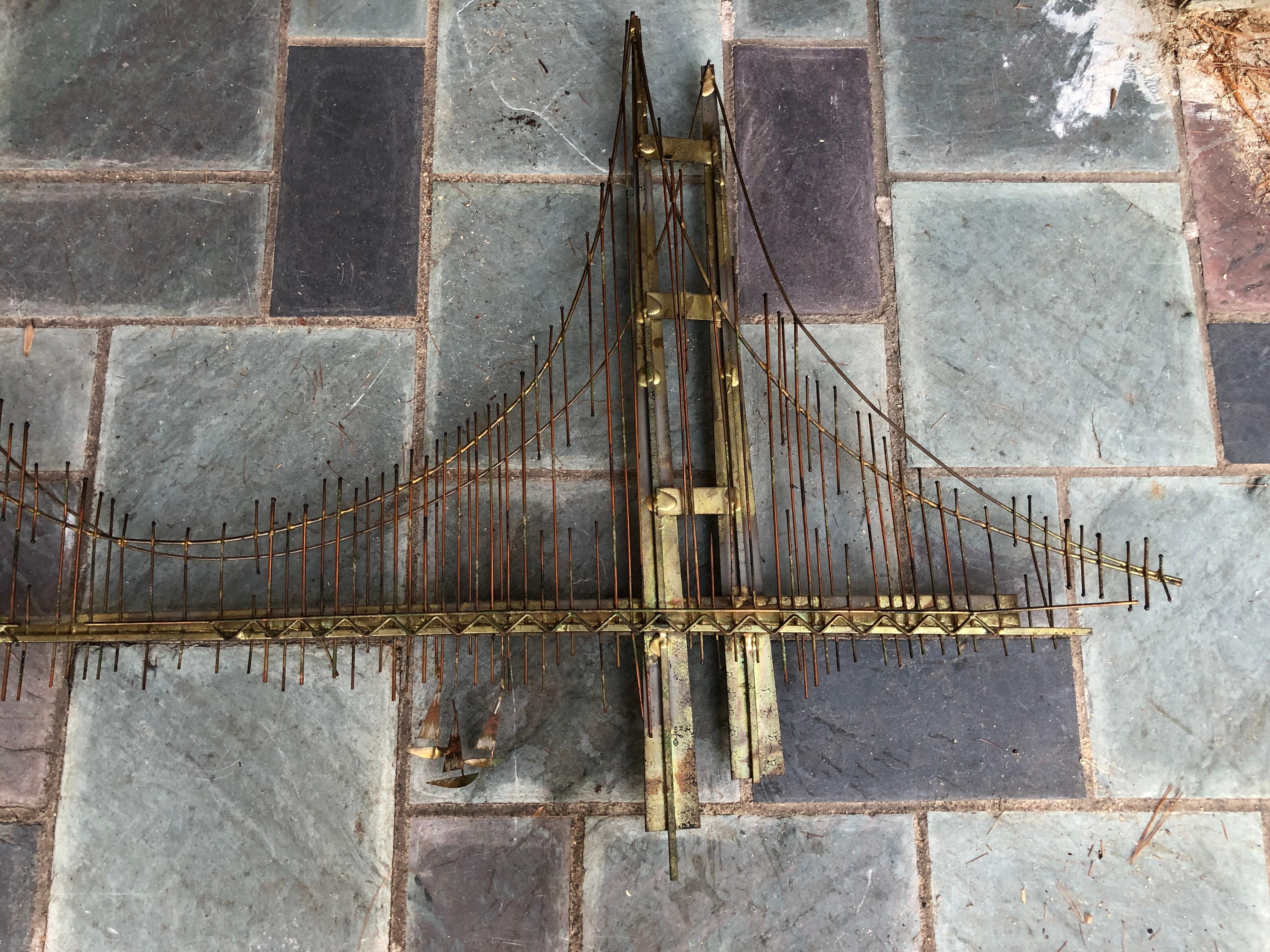 American Fabulous Curtis Jere Signed Brutalist Golden Gate Bridge Wall Sculpture  Hanging For Sale