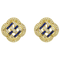 Fabulous Chatila Diamond and Sapphire Yellow Gold Earrings