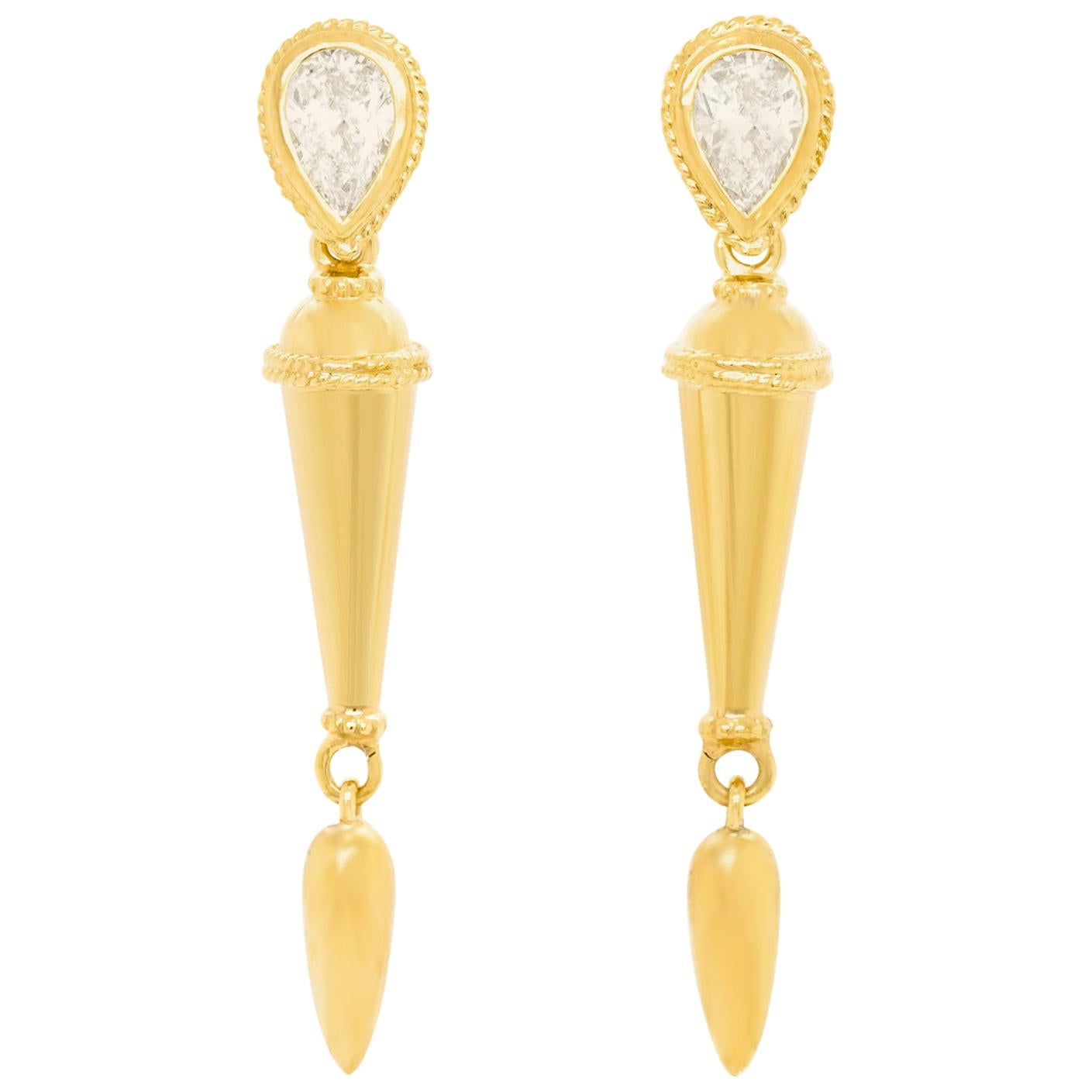 Fabulous Diamond-Set Gold Earrings with Antique Dangles