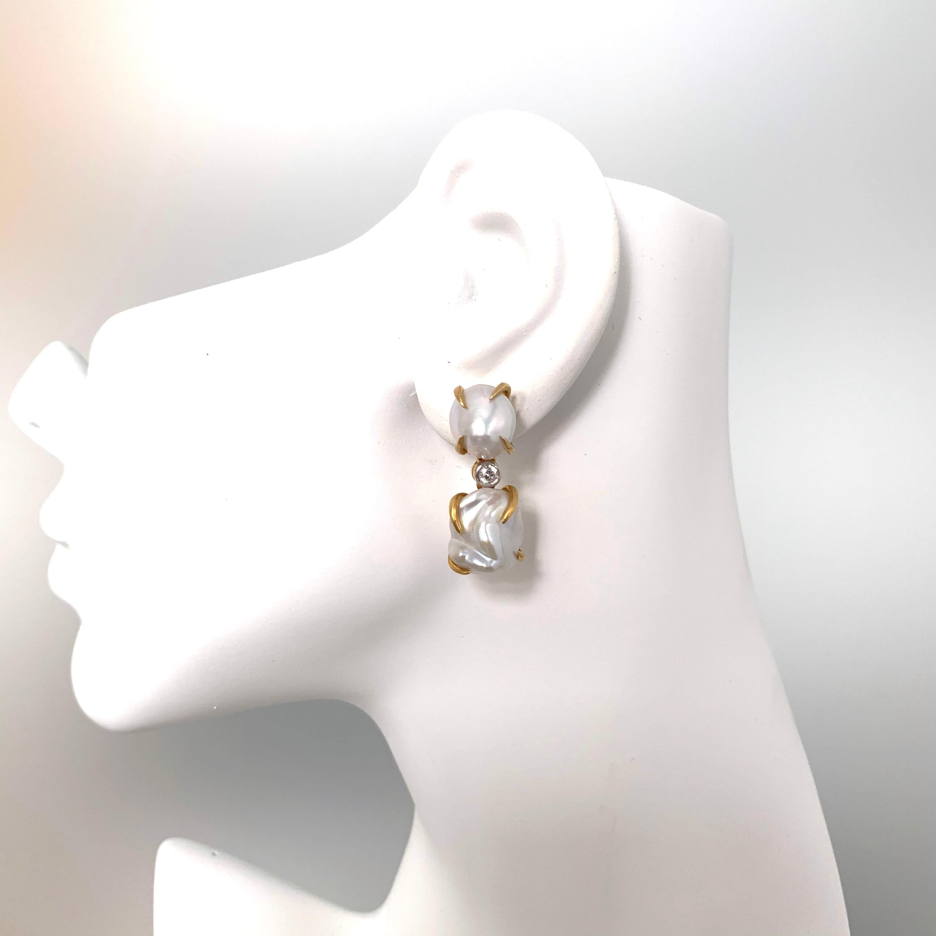 Contemporary Fabulous Double Baroque Pearl Drop Earrings