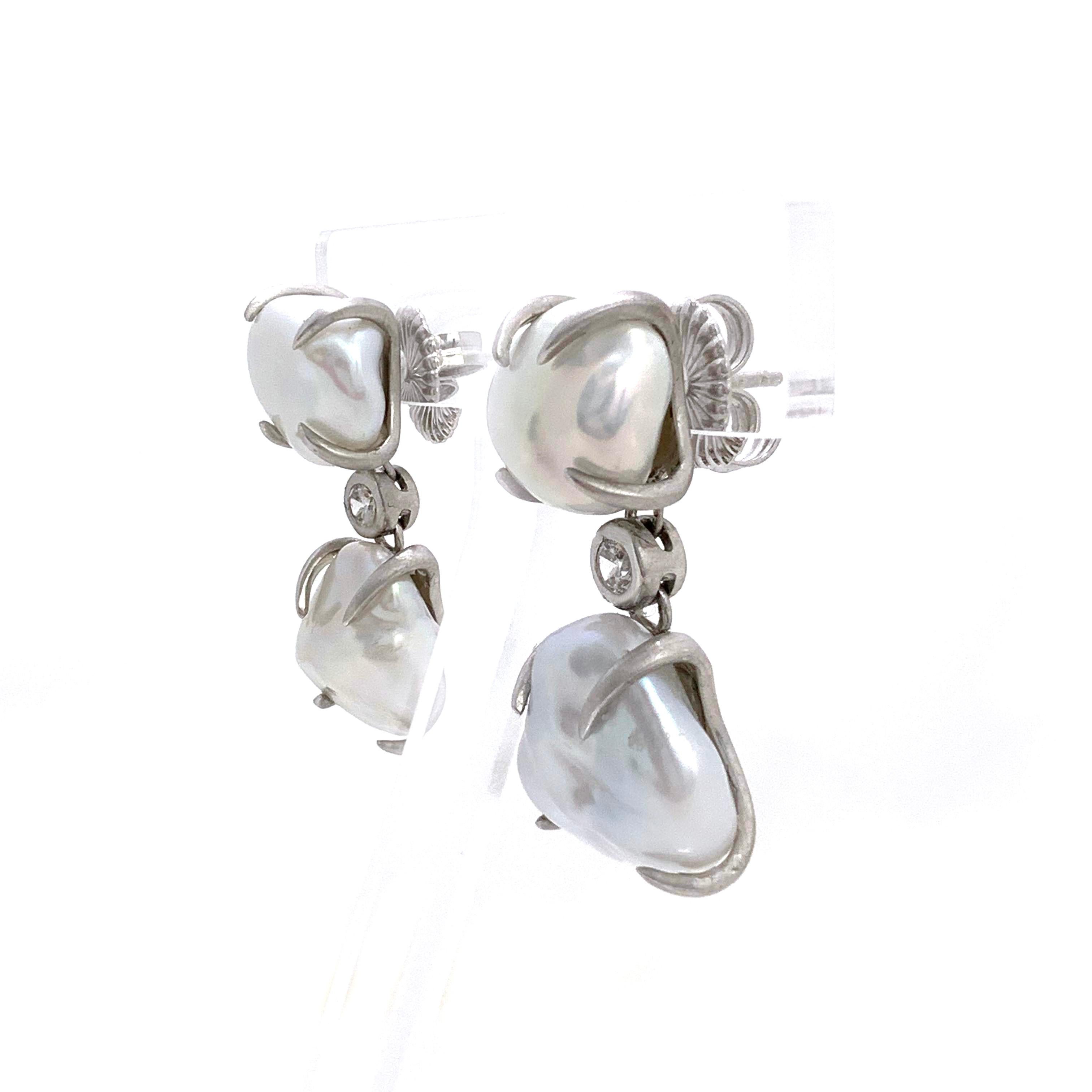 Uncut Fabulous Double Baroque Pearl Drop Earrings
