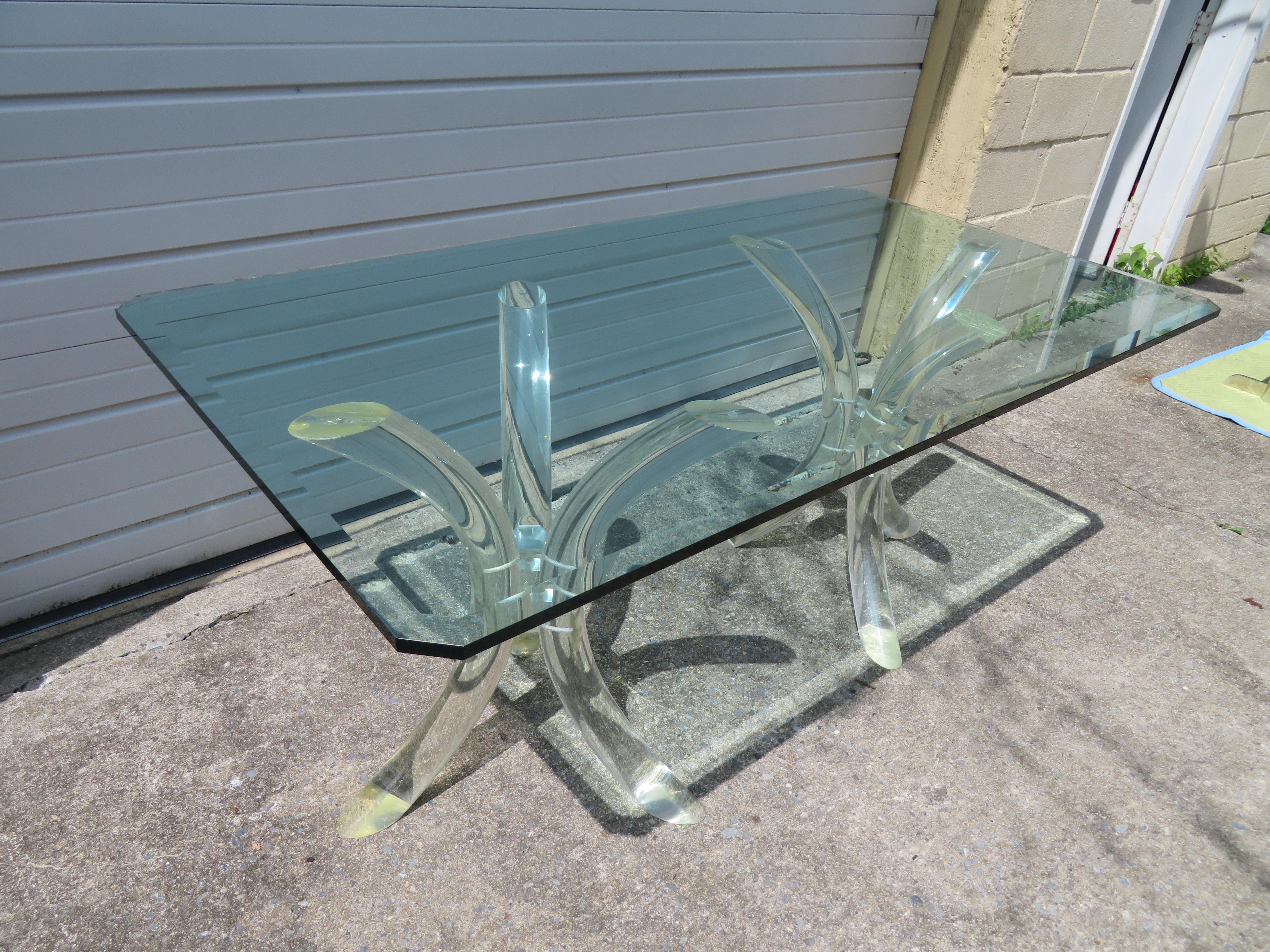 American Fabulous Double Pedestal Lucite Tusk Table Desk by Charles Hollis Jones For Sale
