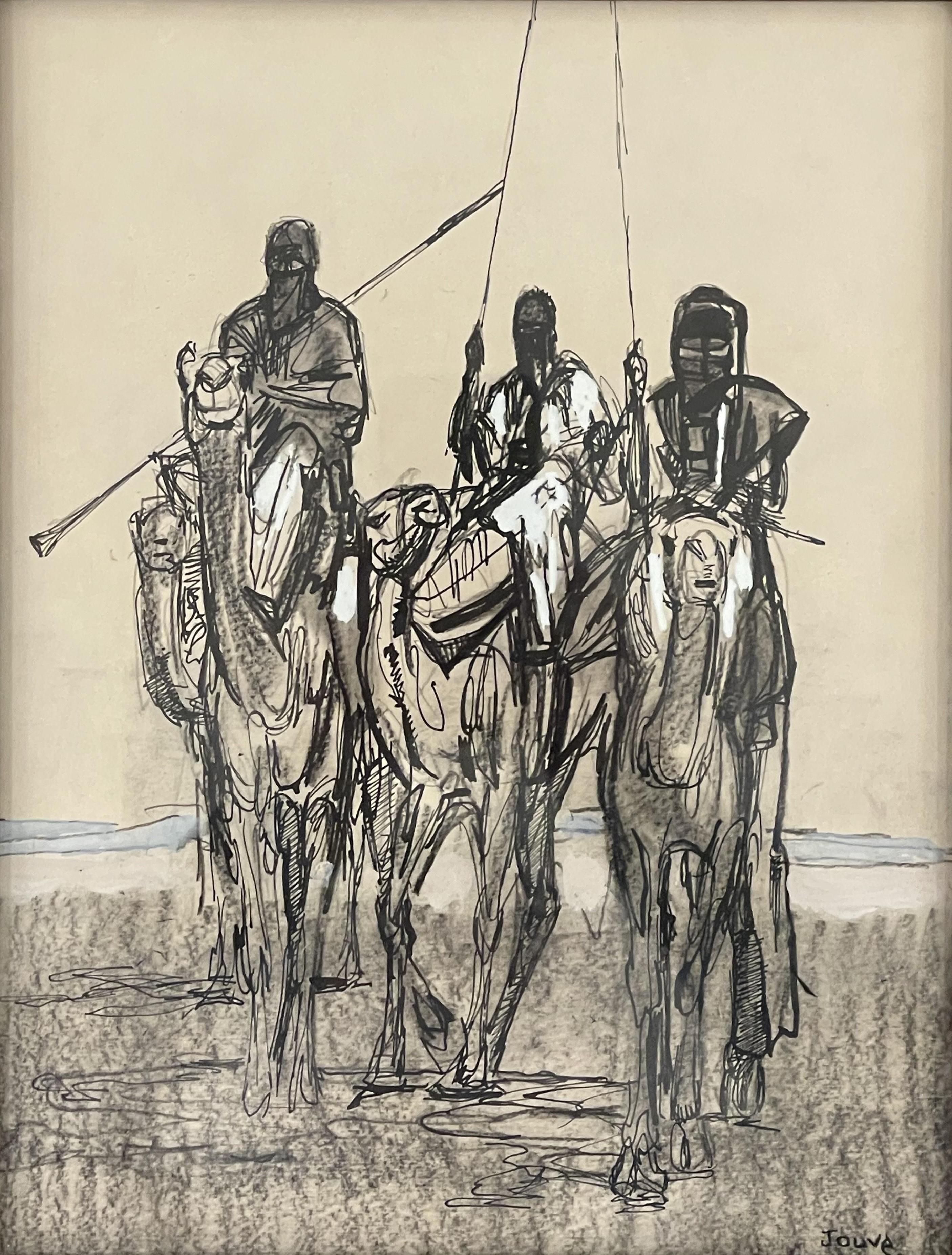 Art déco Fabuleux dessin de Méharistes sur des dromadaires par Paul Jouve, vers 1931 en vente