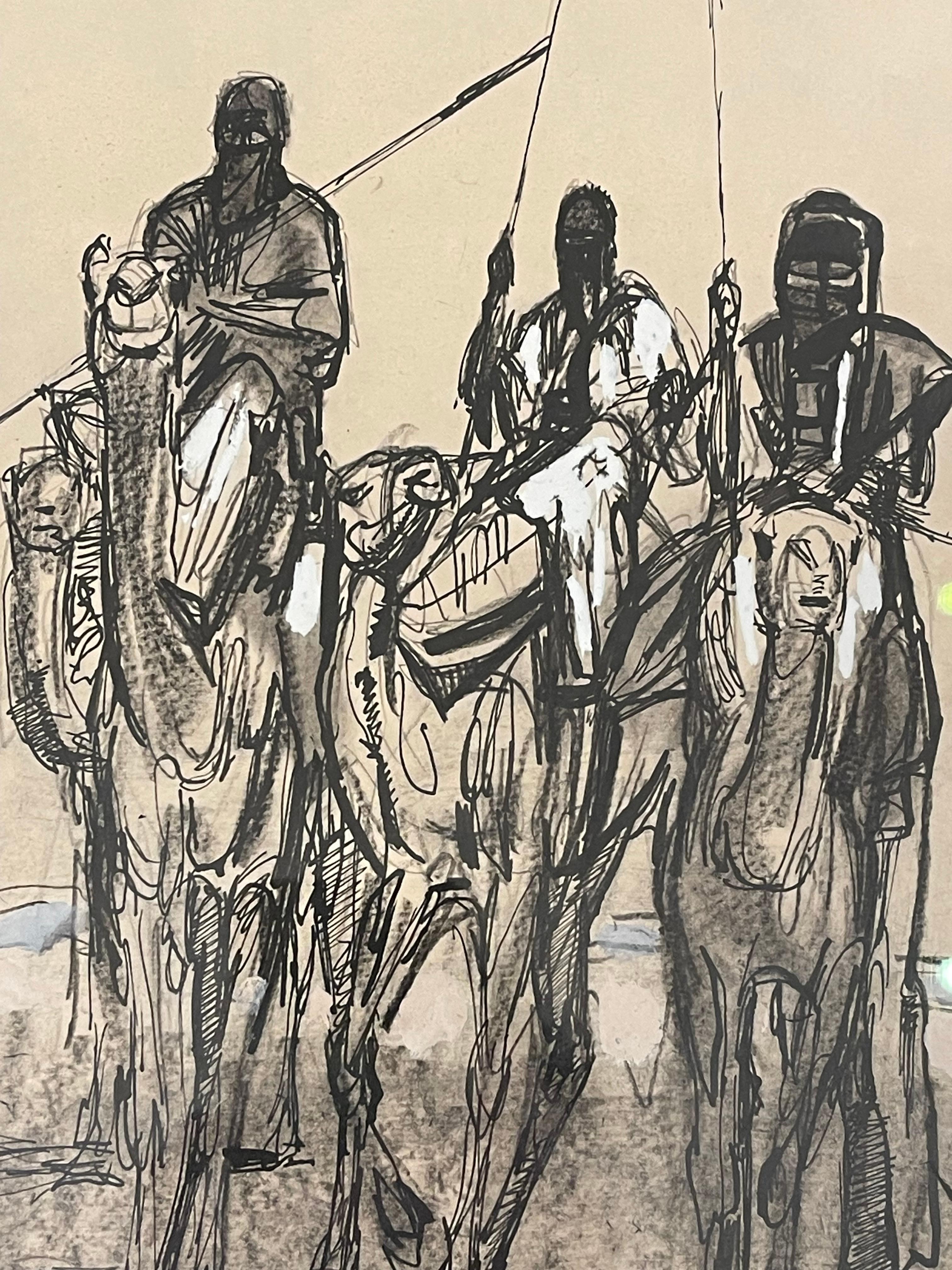 Fabulous drawing of Méharistes on dromedaries by Paul Jouve, circa 1931 For Sale 1