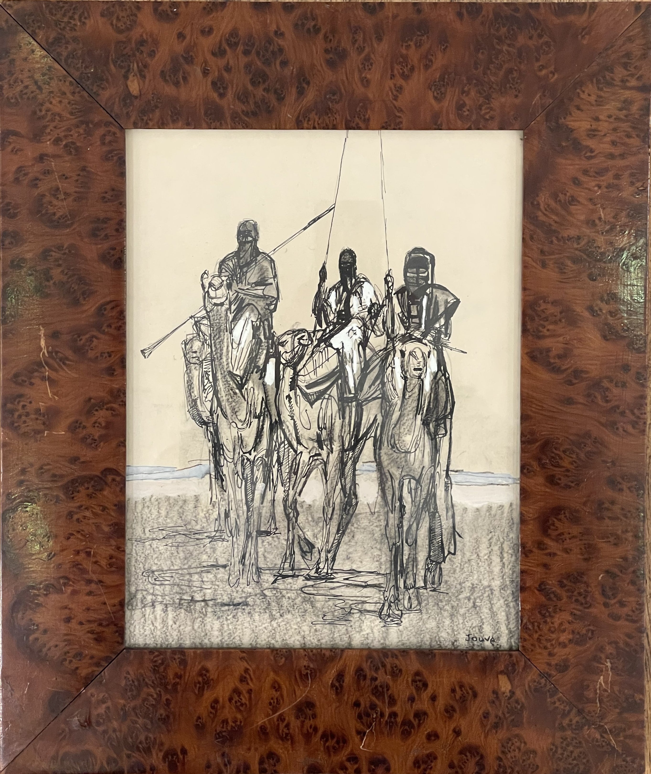 Fabuleux dessin de Méharistes sur des dromadaires par Paul Jouve, vers 1931