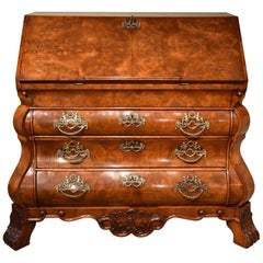 Fabulous Dutch Burr Walnut Bombe Fronted Bureau